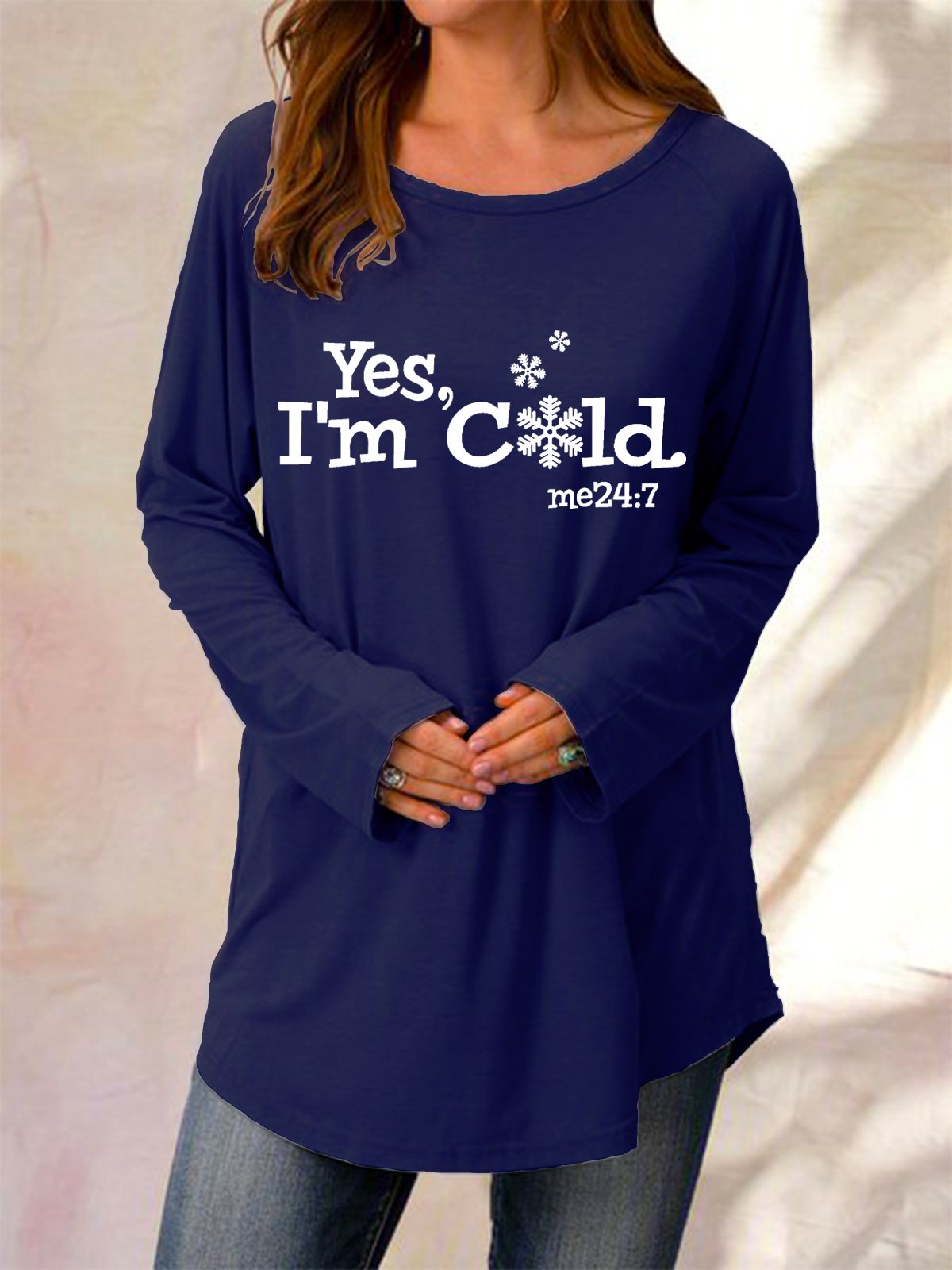 Yes I M Cold Crew Neck Letter Casual Knitting Dress