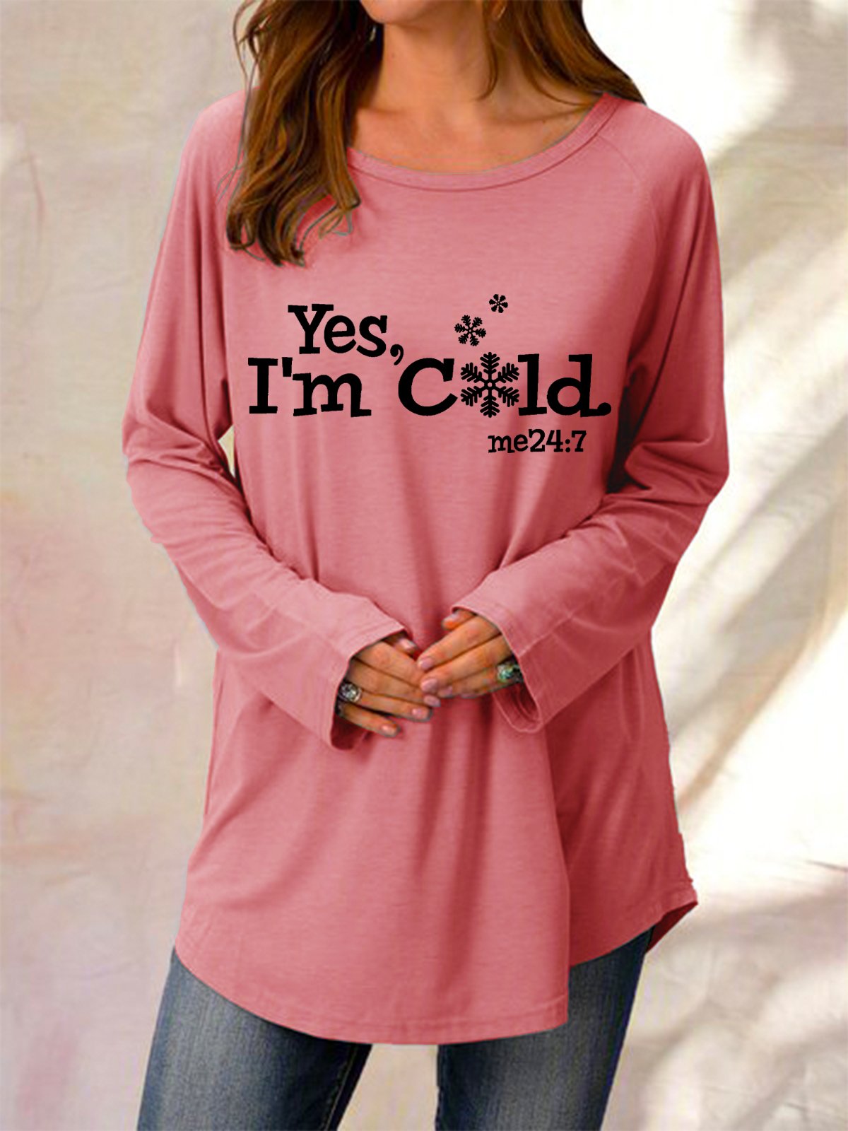 Yes I M Cold Crew Neck Letter Casual Knitting Dress