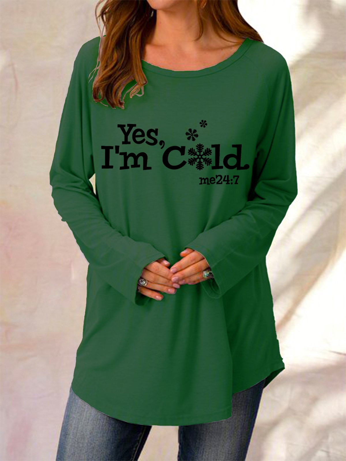 Yes I M Cold Crew Neck Letter Casual Knitting Dress