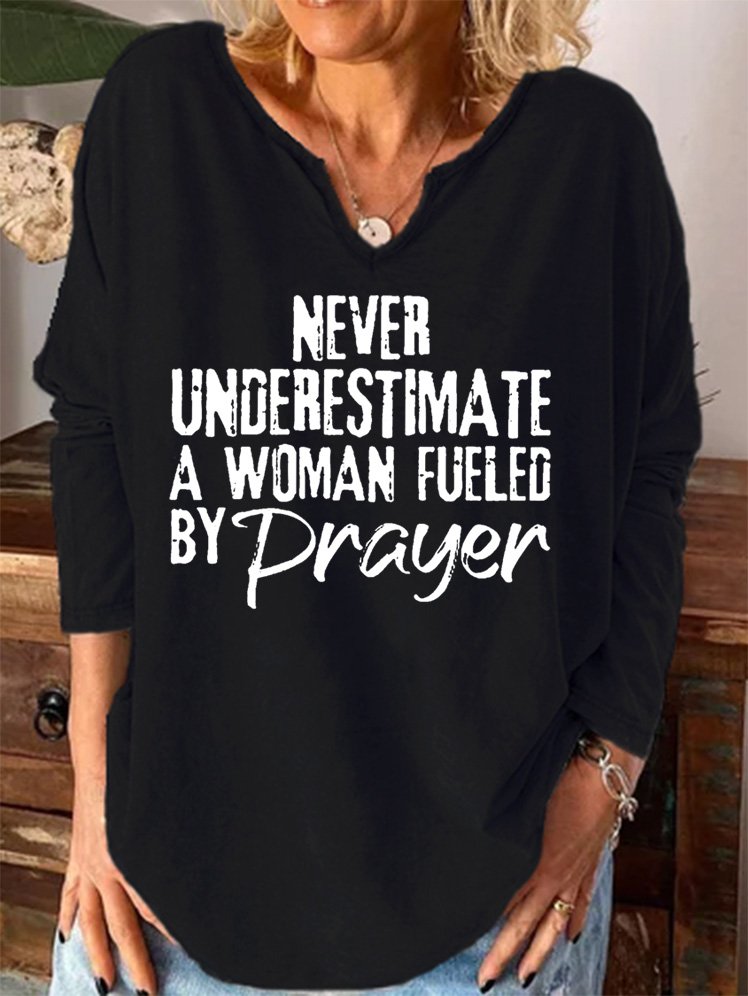 Never Underestimate A Woman Fueled By Prayer Women's V-neck Long Sleeve Top