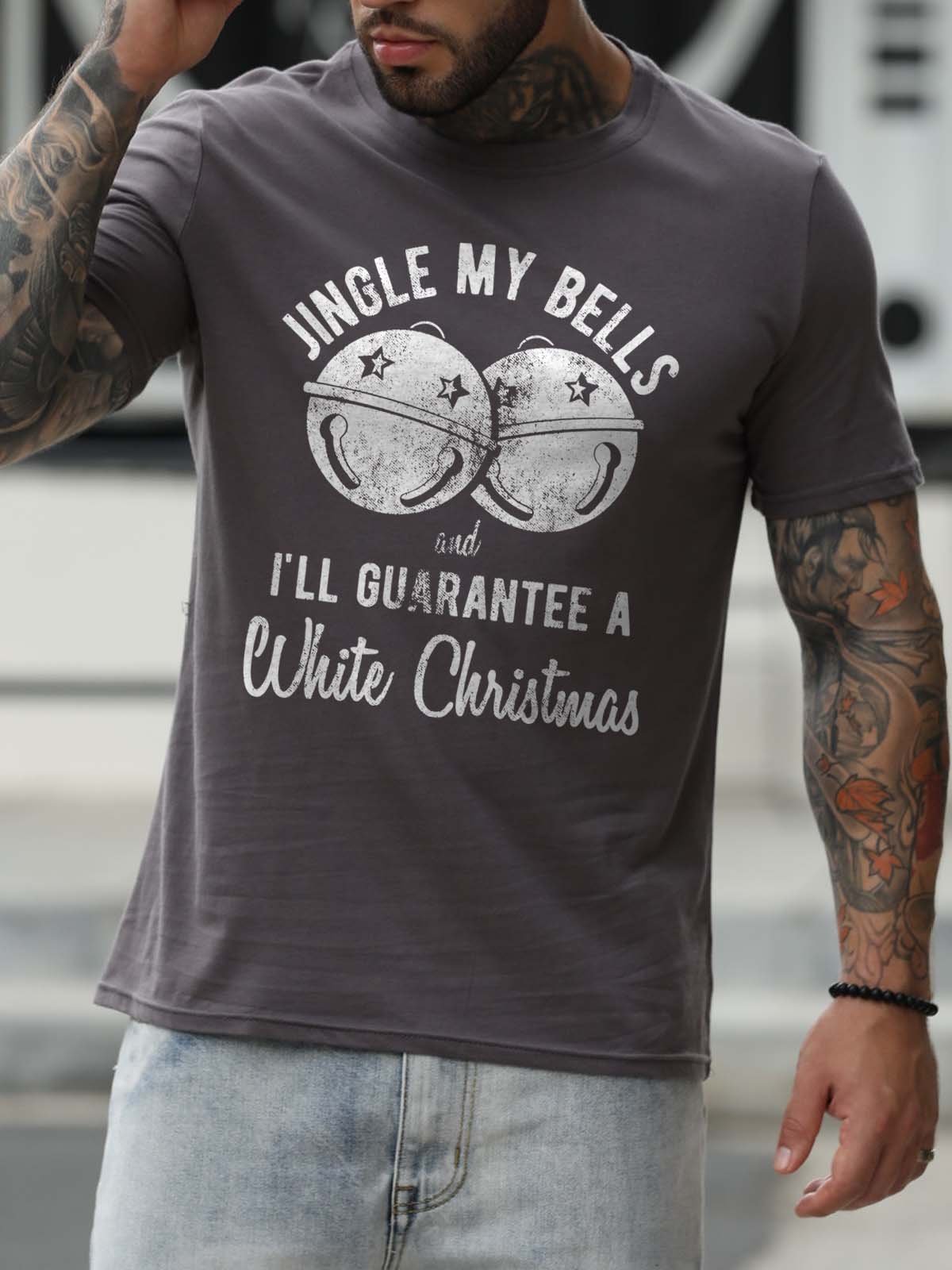 Jingle My Bells And I'll Guarantee A White Christmas Short Sleeve Crew Neck Casual T-shirt