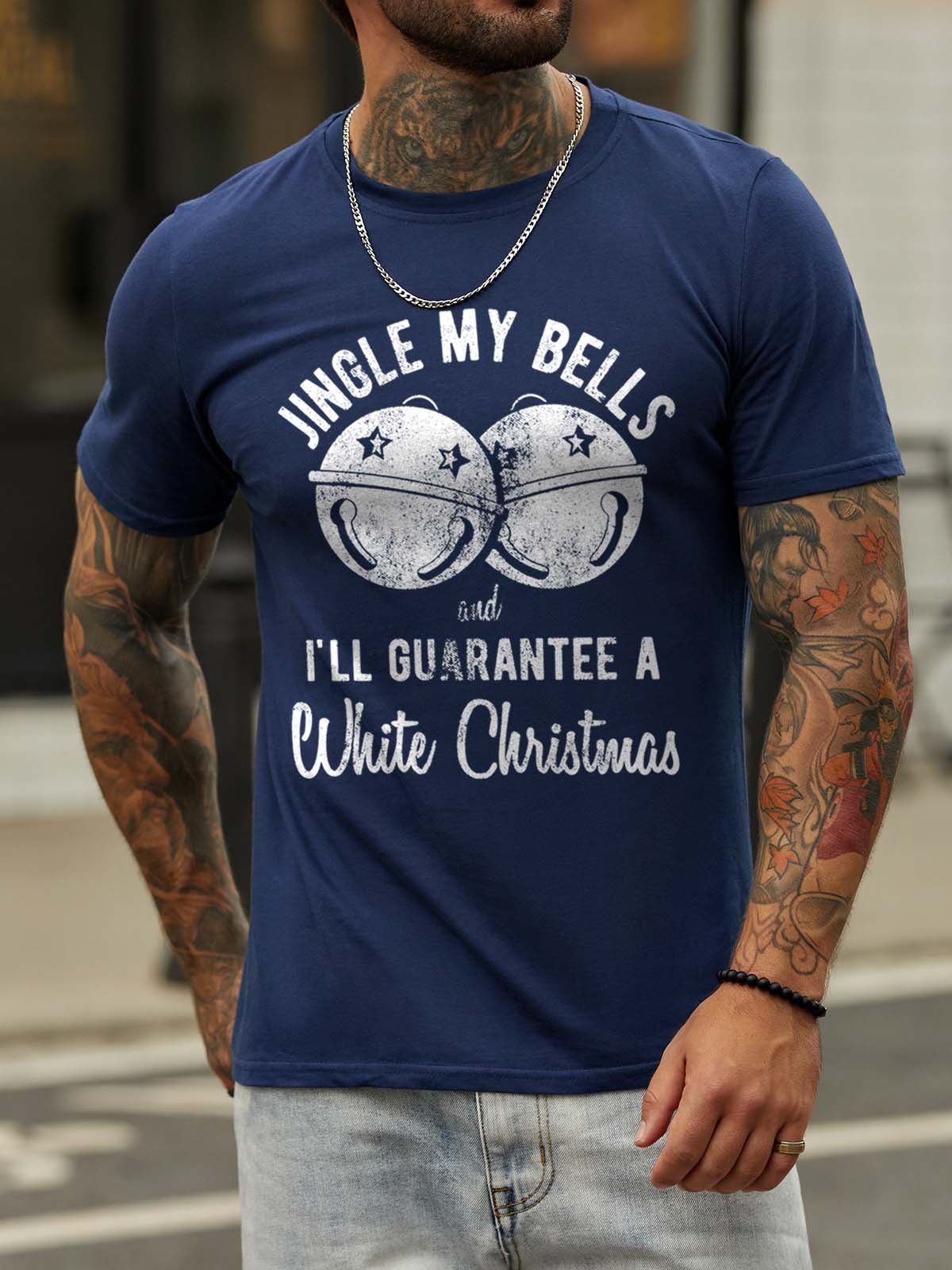 Jingle My Bells And I'll Guarantee A White Christmas Short Sleeve Crew Neck Casual T-shirt