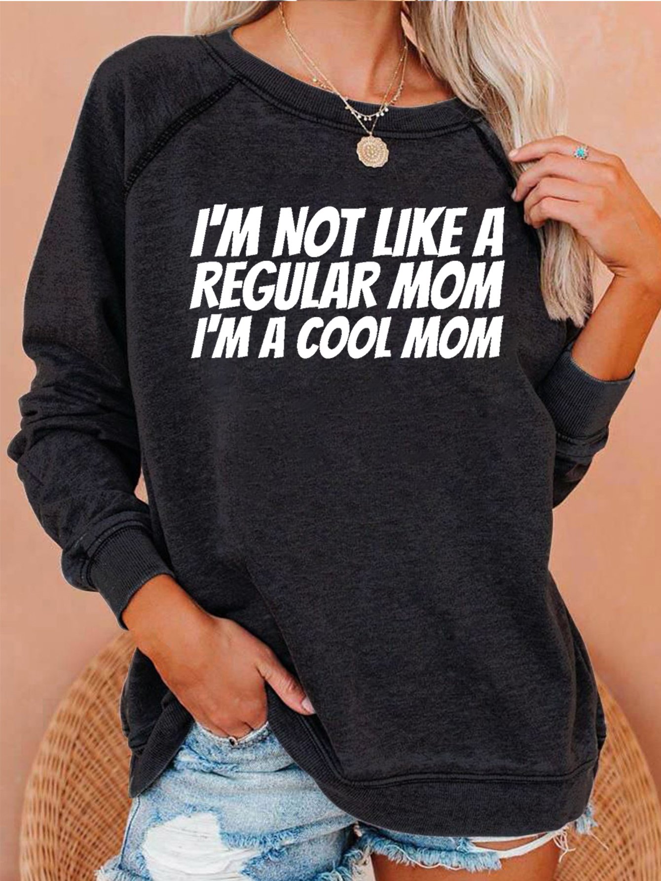 I'm A Cool Mom Print Crew Neck Sweatshirts