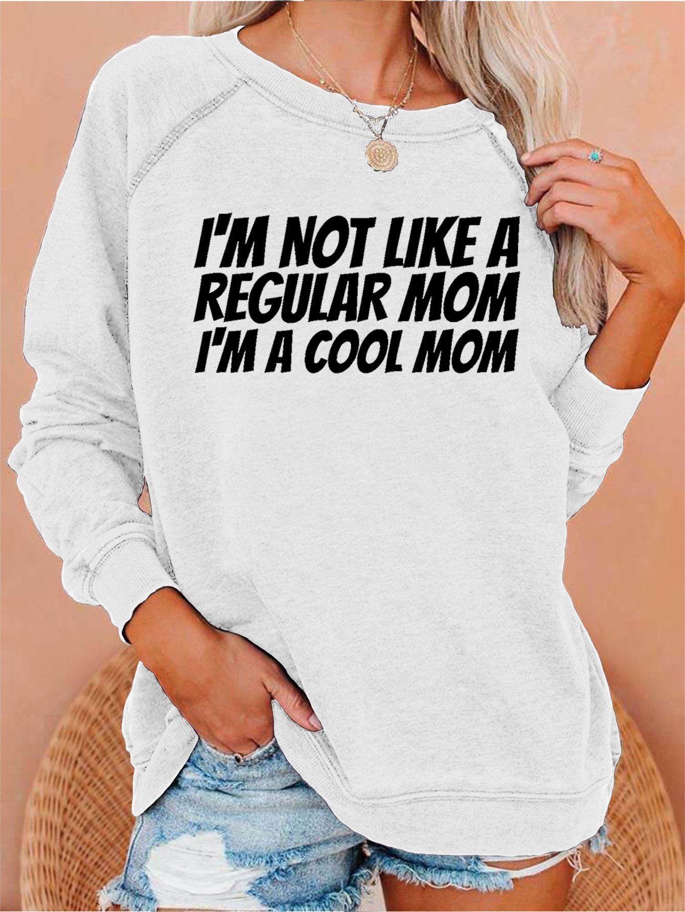 I'm A Cool Mom Print Crew Neck Sweatshirts