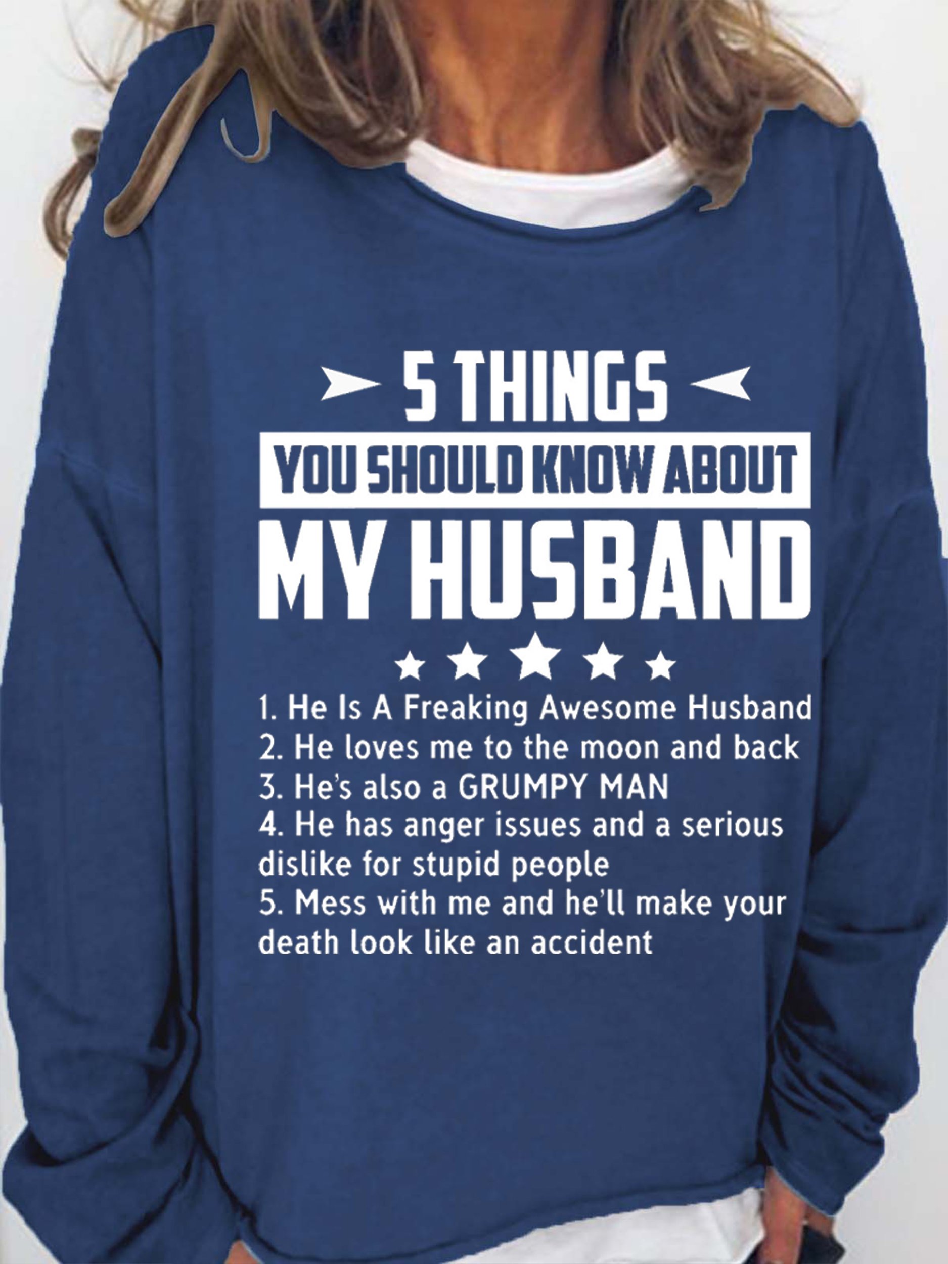 Five Things About My Husband Round Neck Sweatshirt