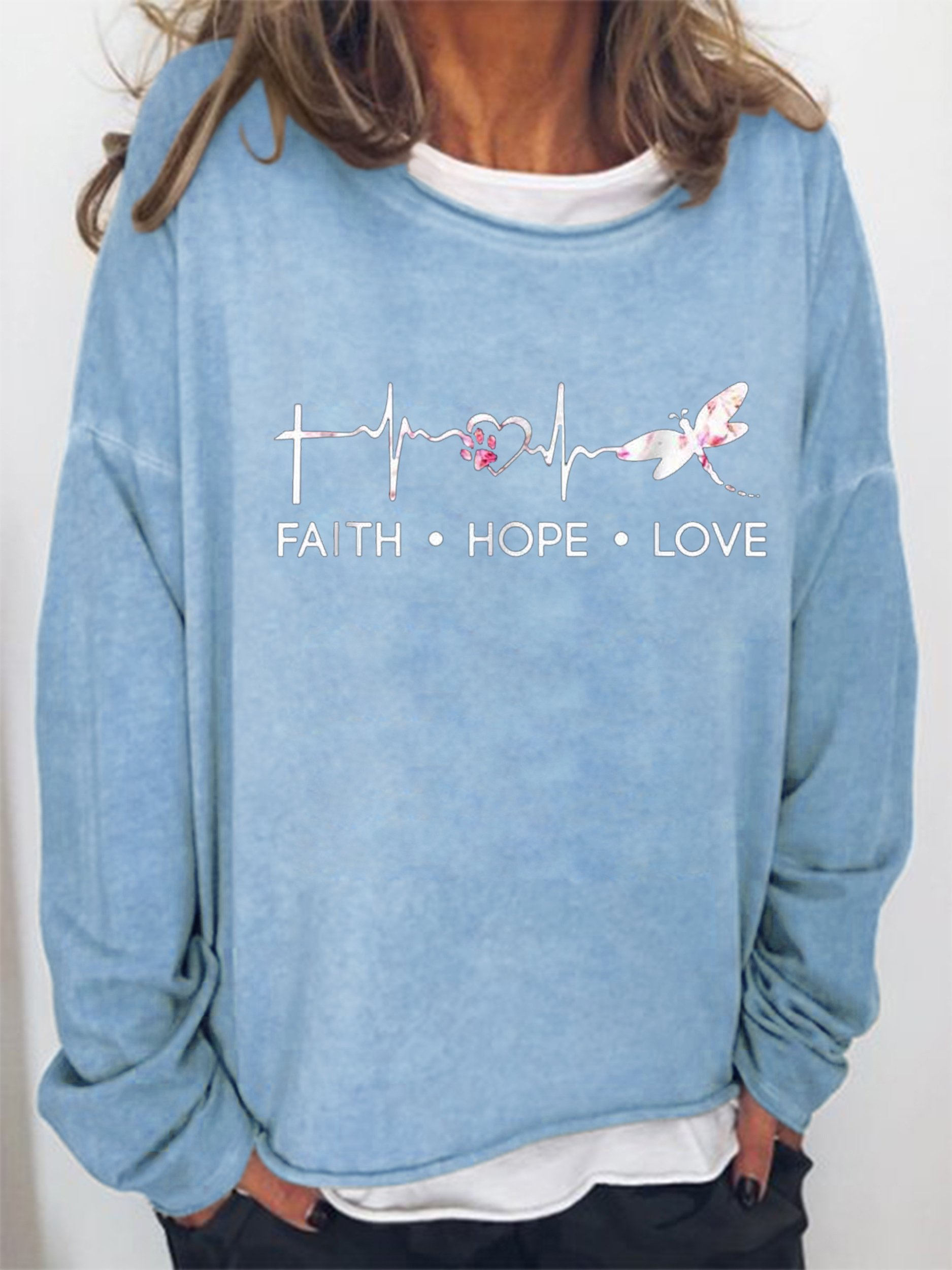 Faith hope love round neck long sleeve Sweatshirts