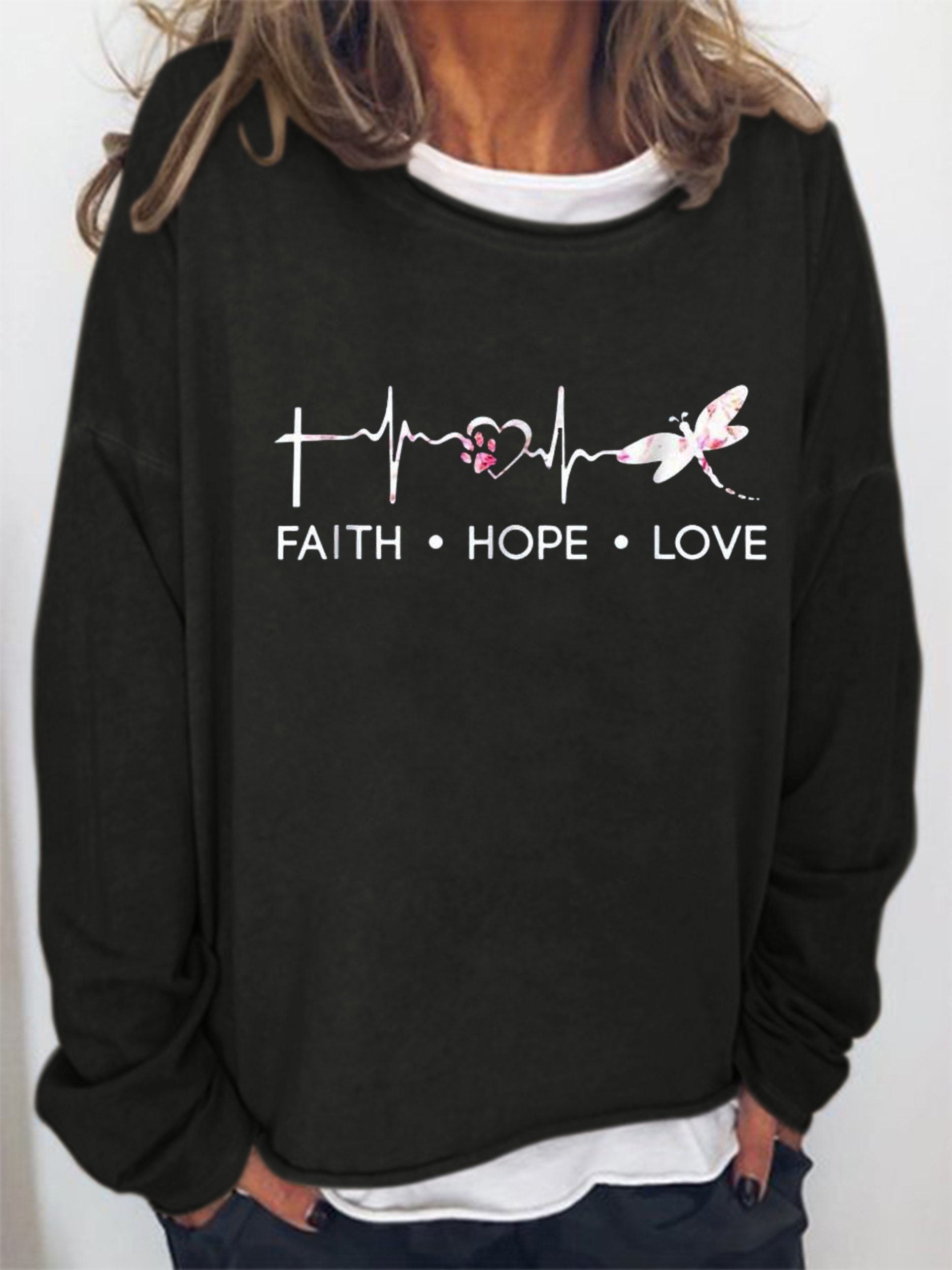 Faith hope love round neck long sleeve Sweatshirts