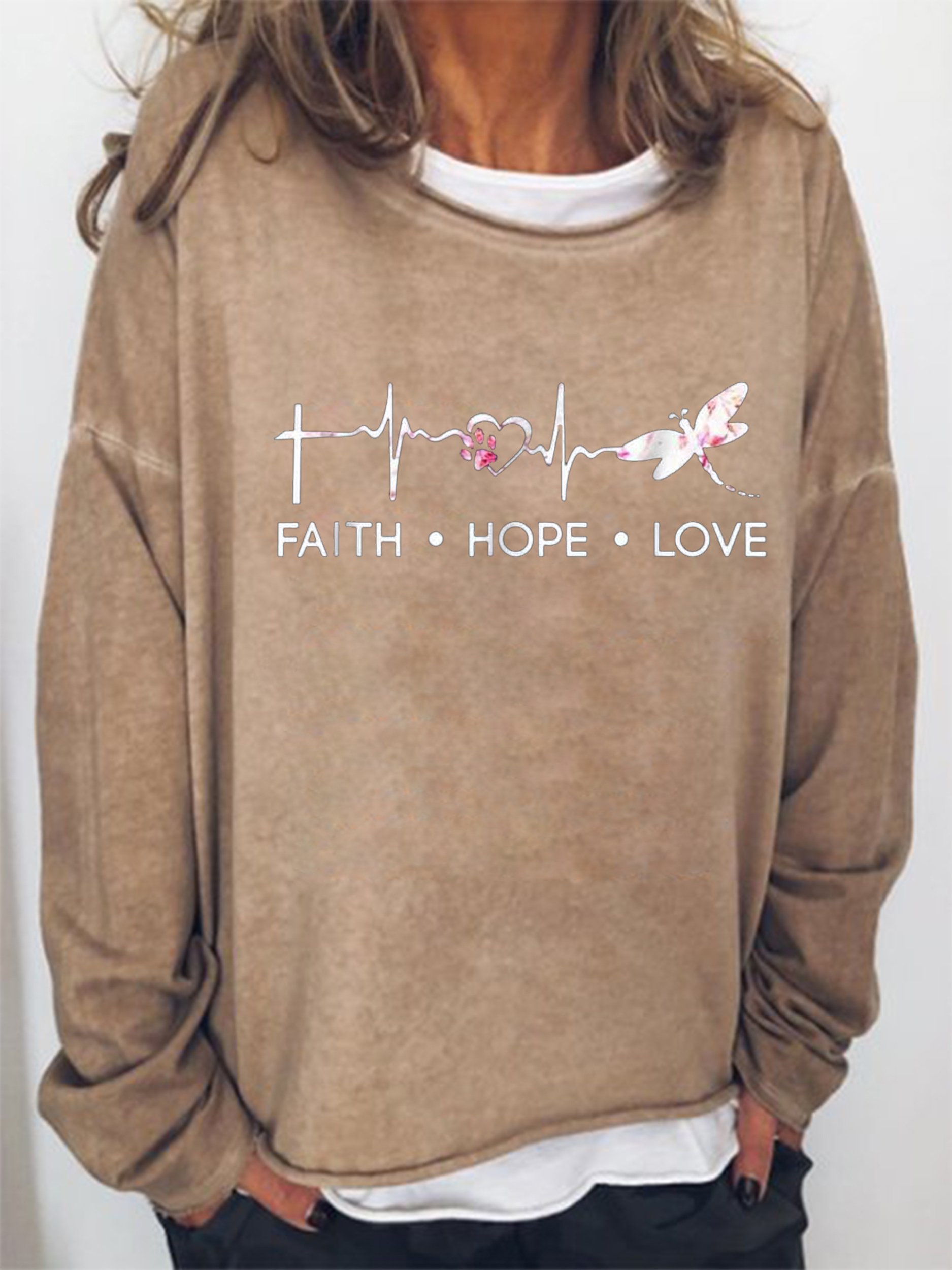 Faith hope love round neck long sleeve Sweatshirts