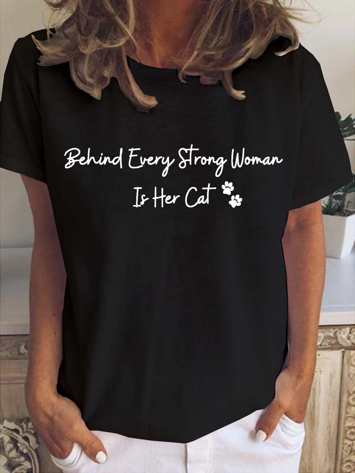 Strong woman round neck short sleeve T-shirt