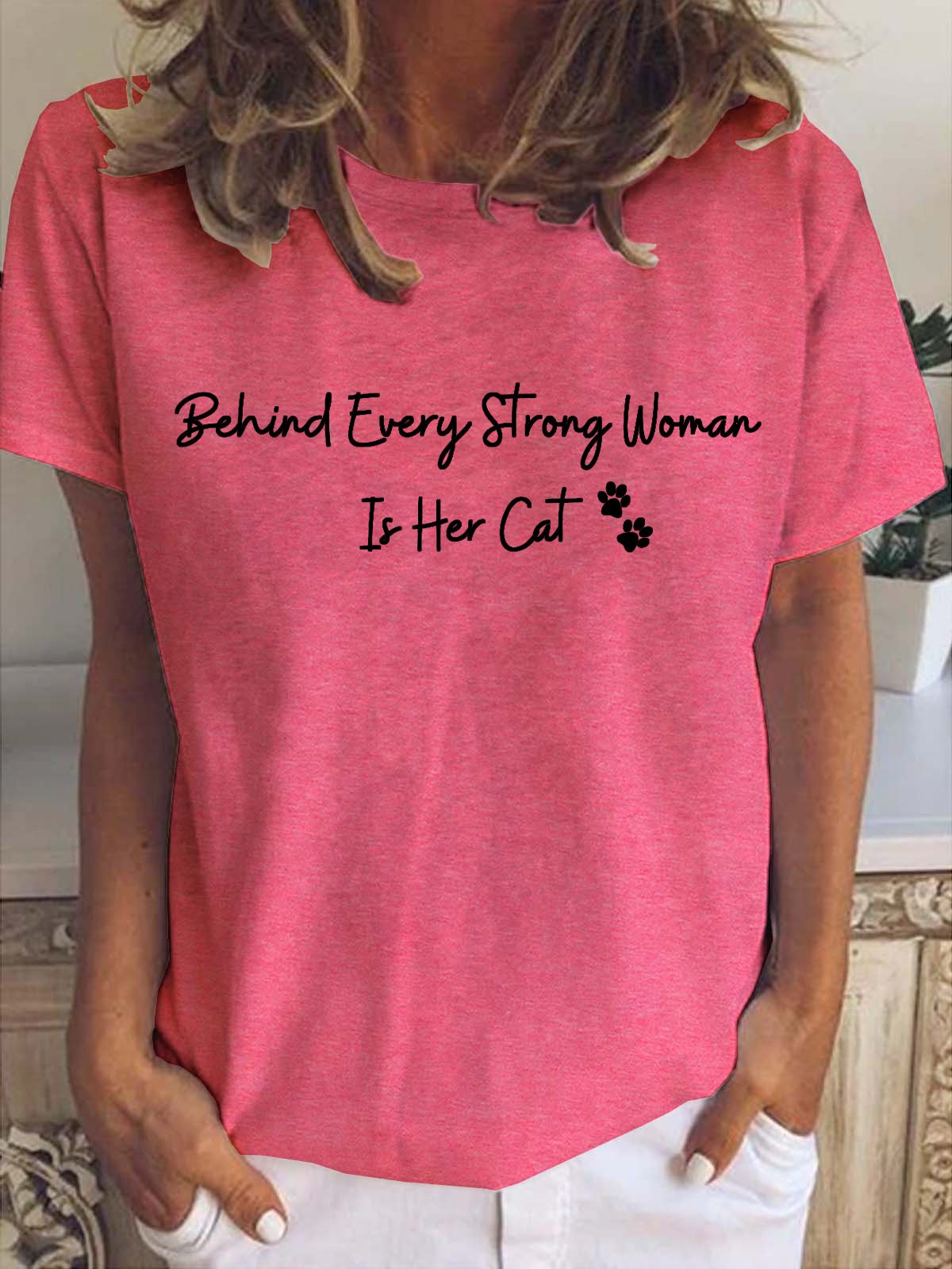 Strong woman round neck short sleeve T-shirt