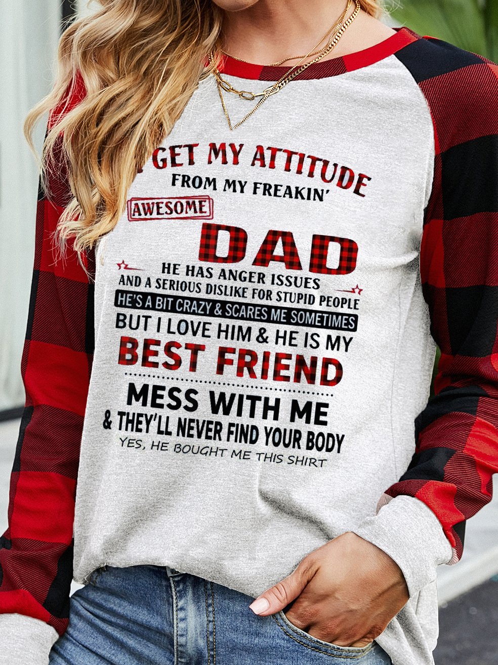 I Get A Awesome Dad Print Crew Neck Tops
