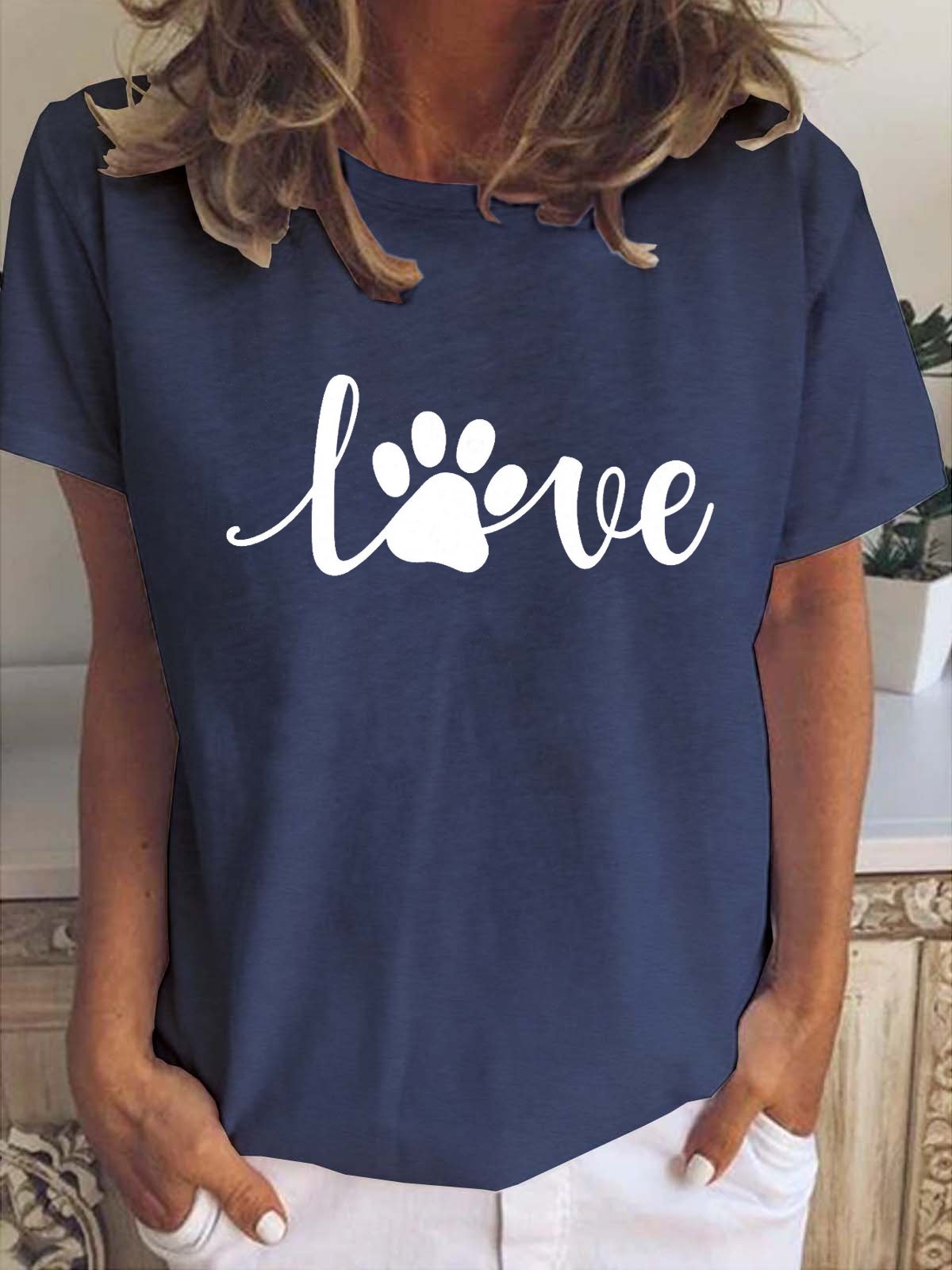 Paw Love Print Round Neck Short-sleeved T-shirt