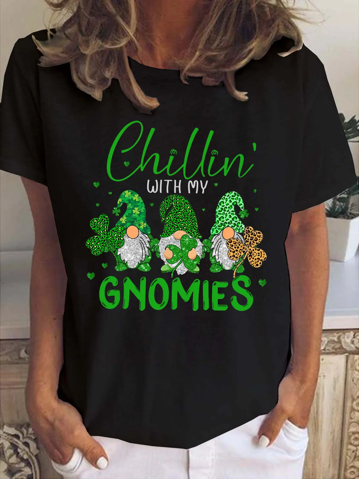 Gnomies Printed Crew Neck Short Sleeve T-Shirt