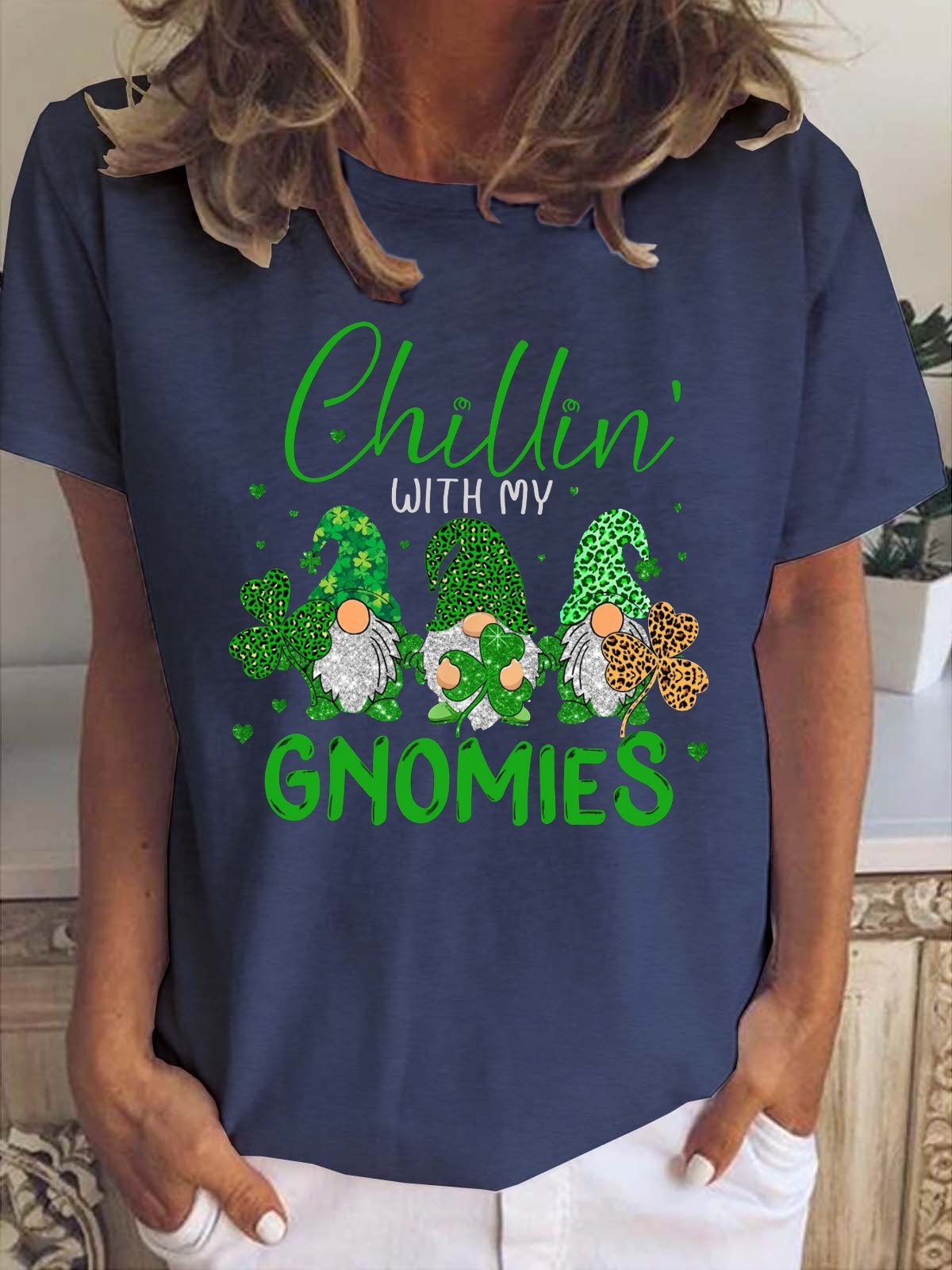 Gnomies Printed Crew Neck Short Sleeve T-Shirt