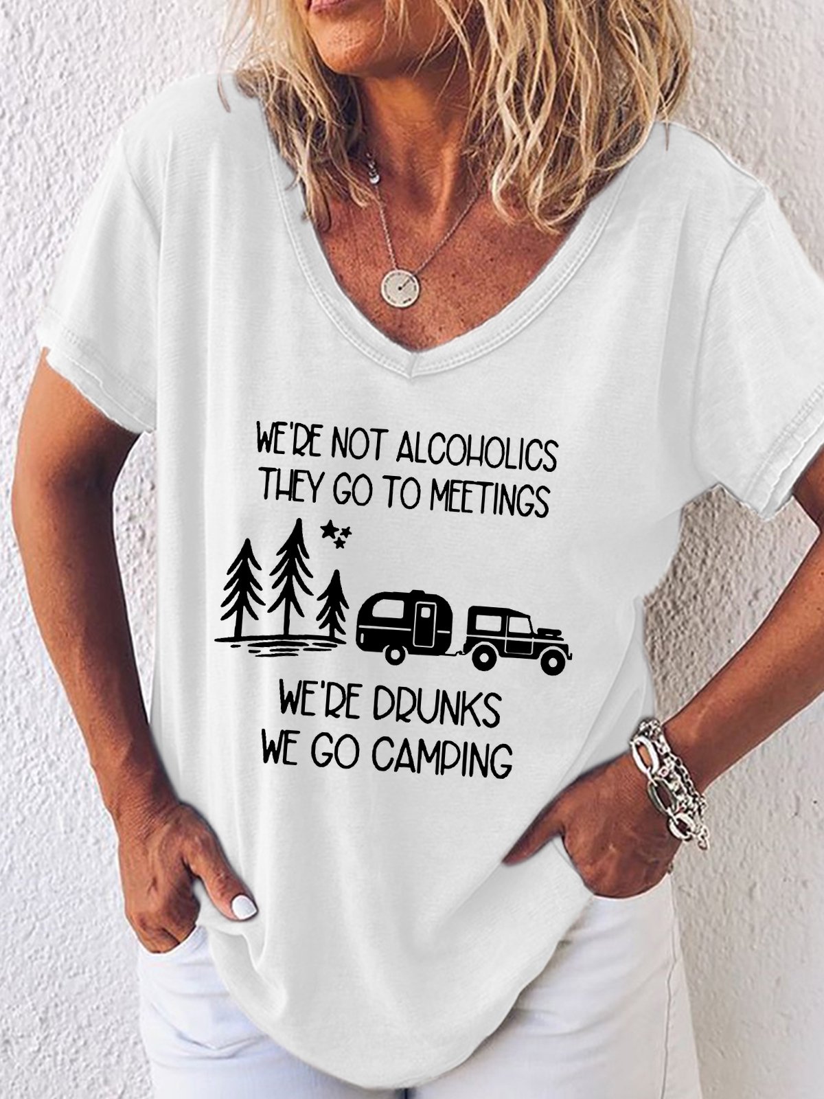 We're Not Alcoholics We Go Camping Casual Short Sleeve T-shirt