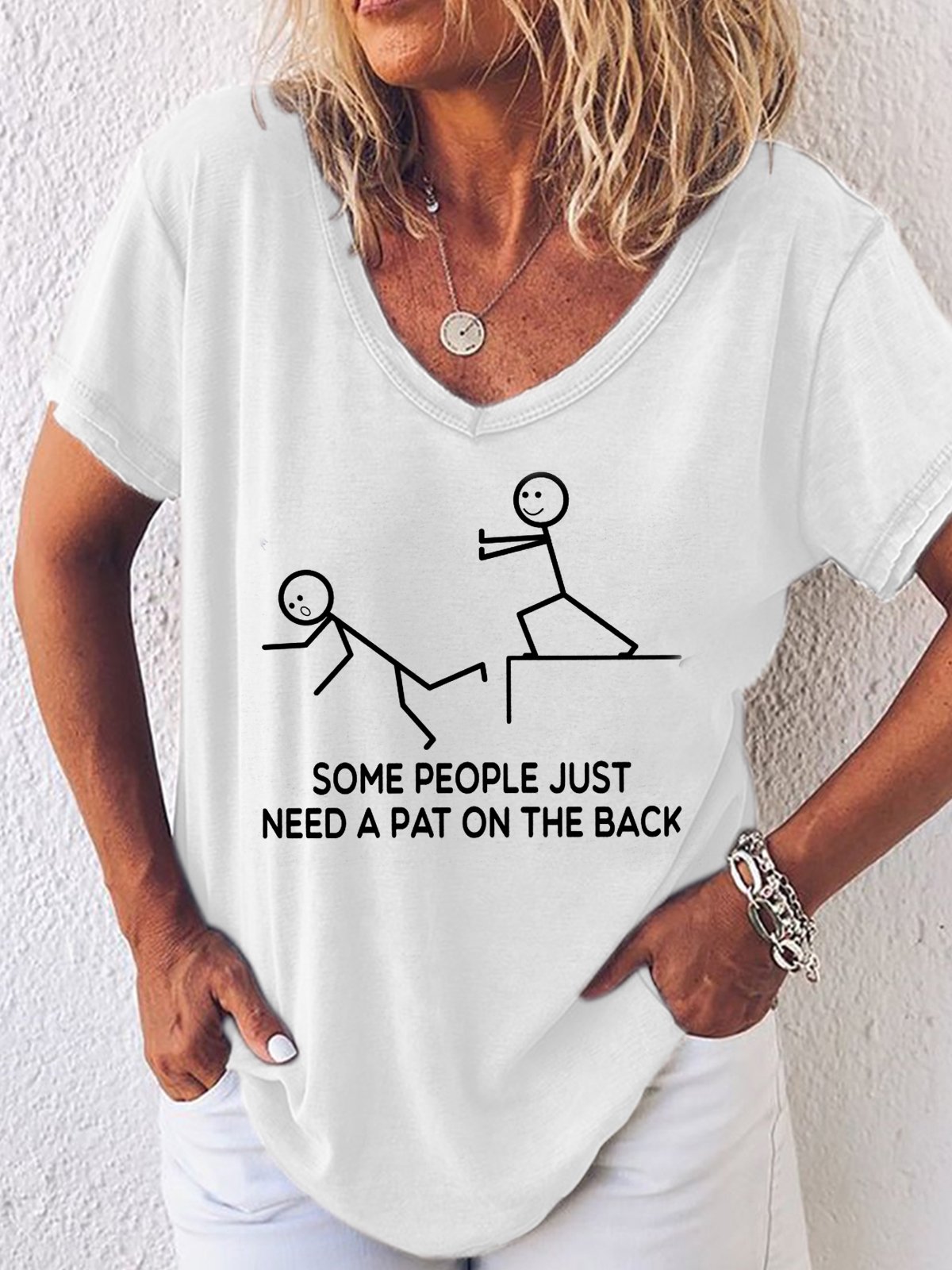 Some People Just Need A Pat On The Back FunnyV Neck Short Sleeve T-shirt