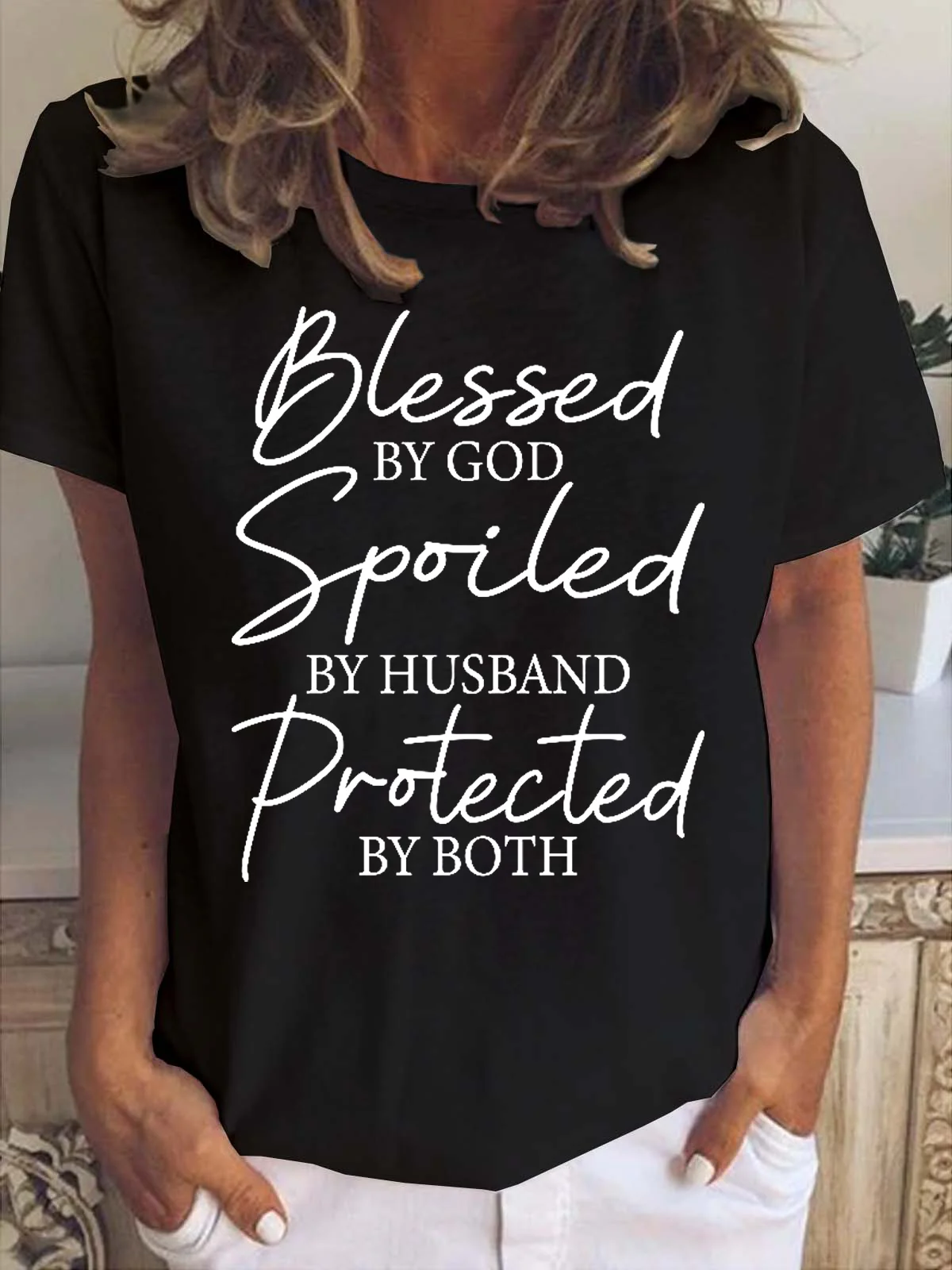Blessed By God Spoiled By Husband Protected By Both Women's Short sleeve Top