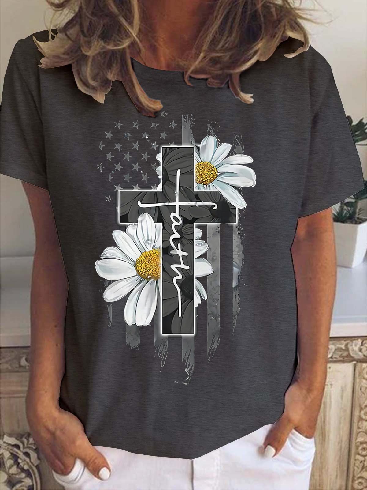 Faith Jesus Cross Daisy Women's Short sleeve tops