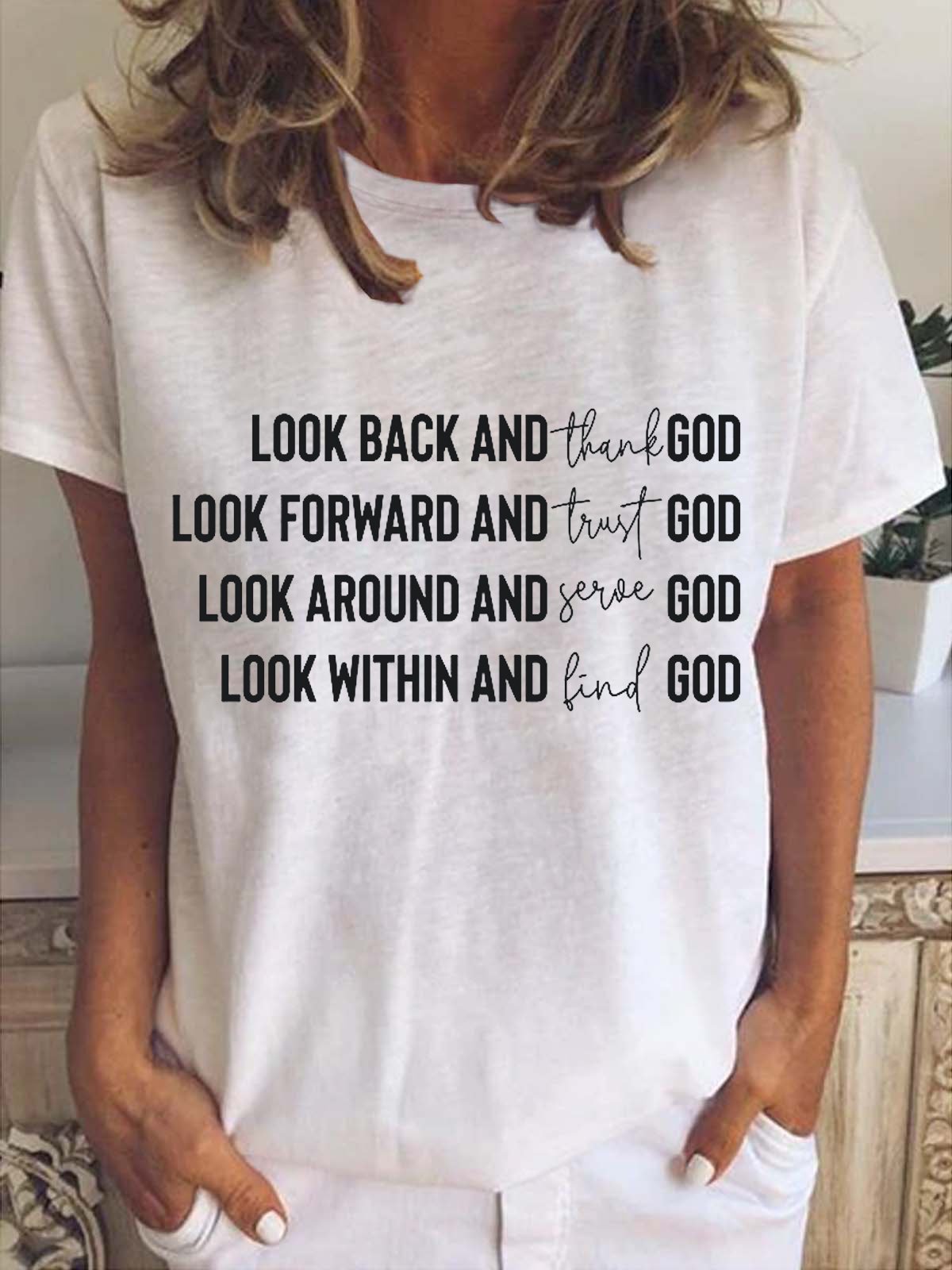 Look Back And Thank God Letter Casual Short Sleeve T-shirt