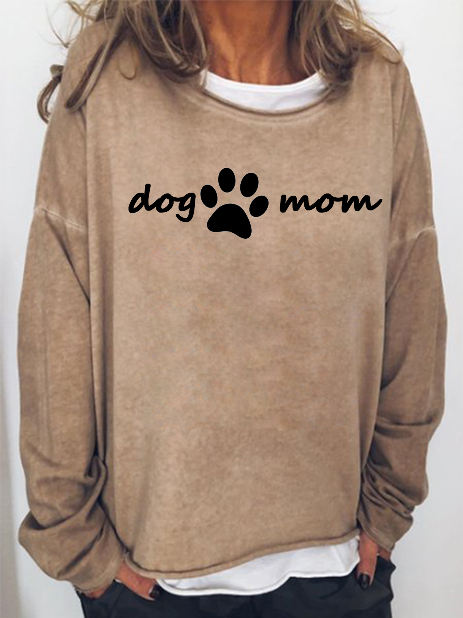 Dog&Mom Funny Print Round Neck Longsleeve Sweatshirt