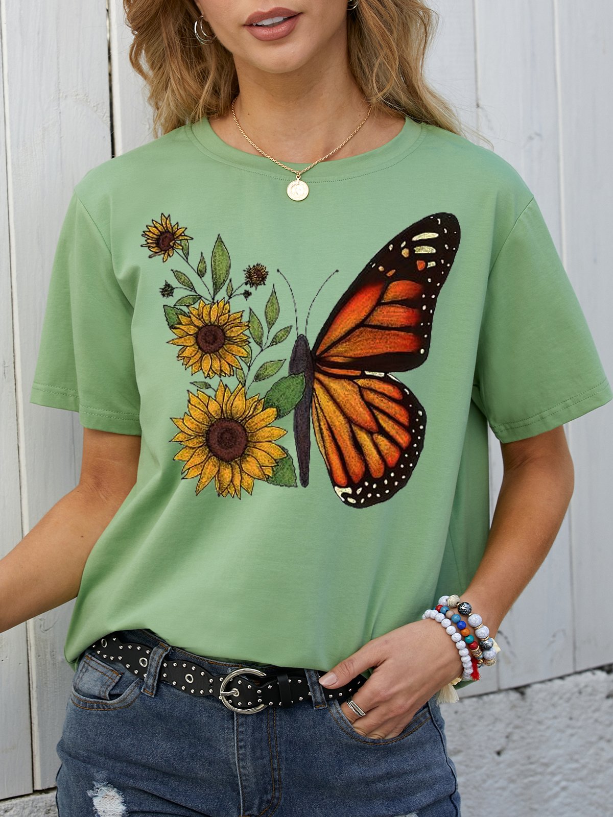 Sunflower And Butterfly Women's Short sleeve tops