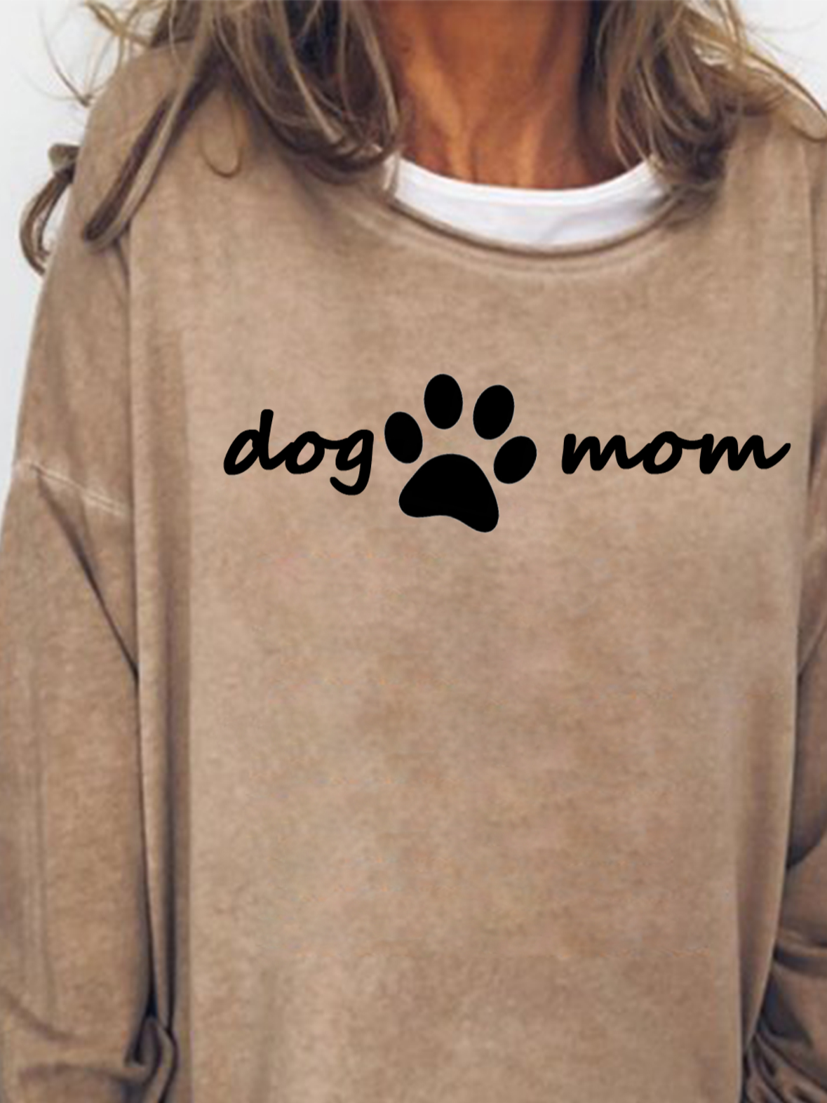 Dog&Mom Funny Print Round Neck Longsleeve Sweatshirt