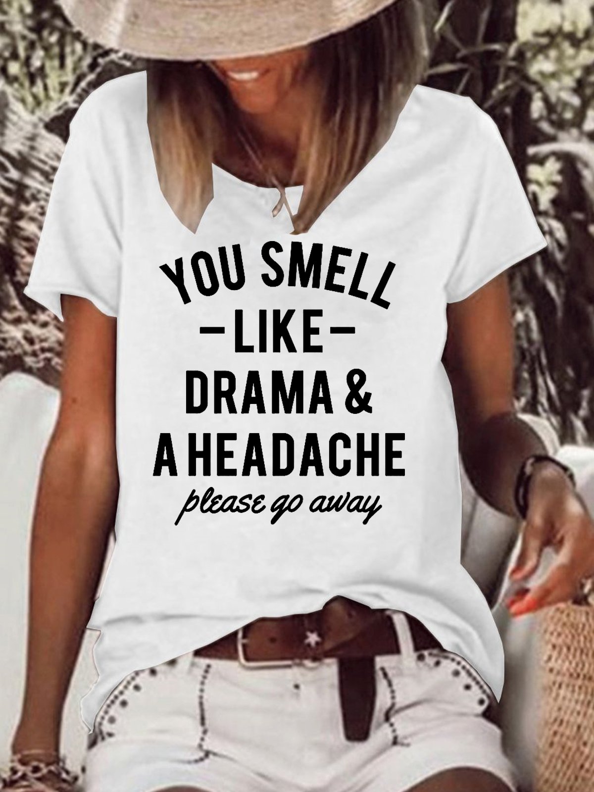 Funny Casual Saying You Smell Like Drama Letter Print Tops