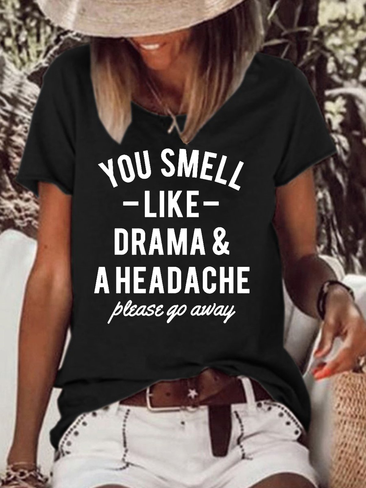 Funny Casual Saying You Smell Like Drama Letter Print Tops