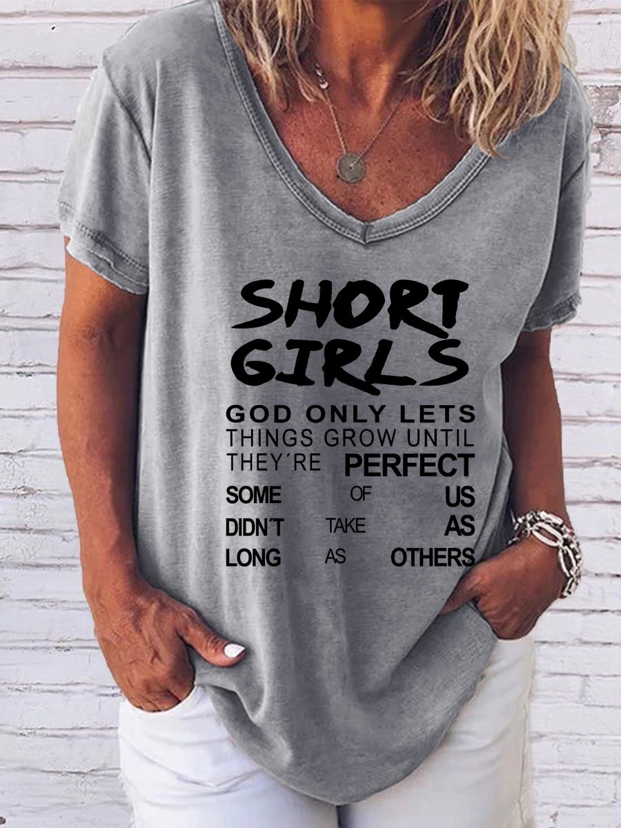 Short Girls Fun Print V-Neck Short Sleeve T-Shirt