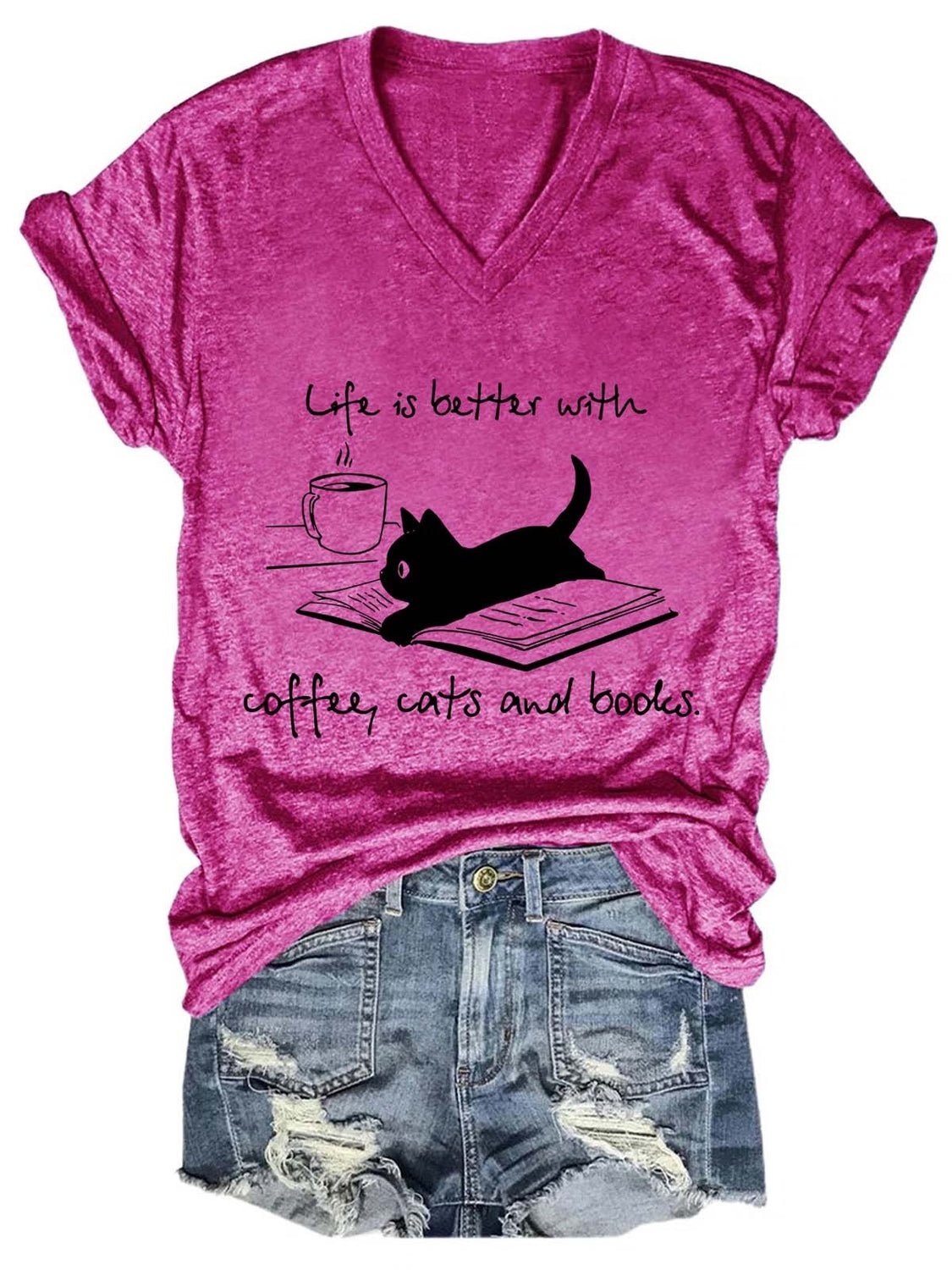 Life Is Better With Coffee, Cats and Books Shirts&Tops