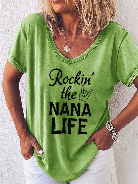 Rockin The Nana Life V-neck Short Sleeve T-shirt