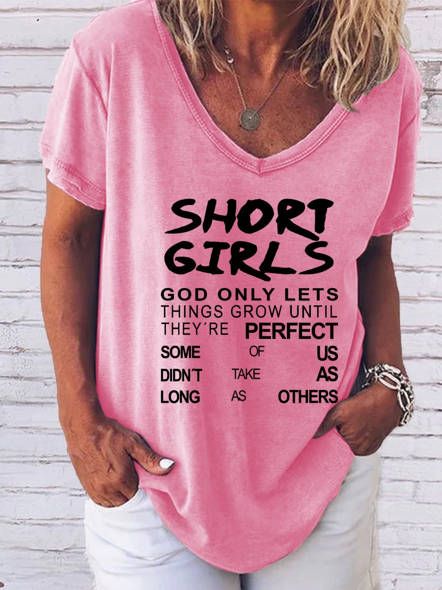 Short Girls Fun Print V-Neck Short Sleeve T-Shirt