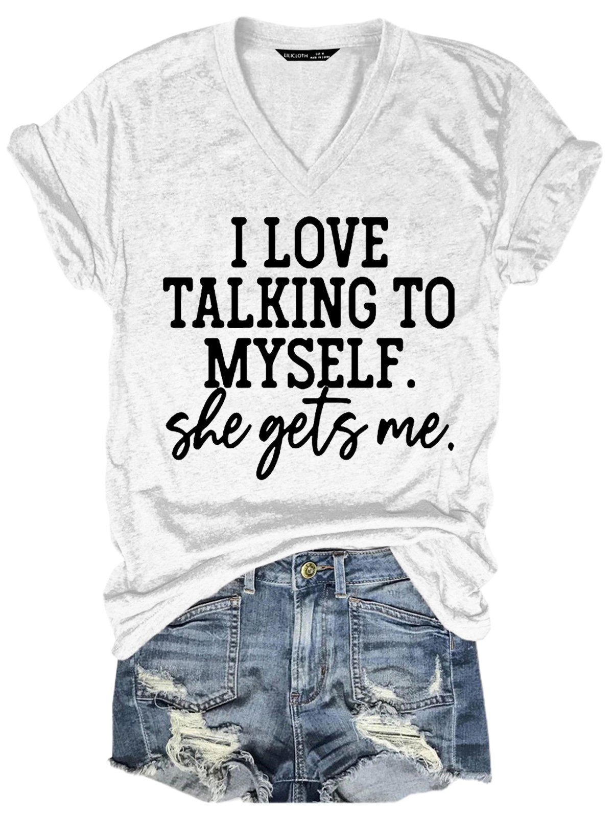 Funny I Love Talking To Myself  V Neck Letter Short Sleeve T-Shirt