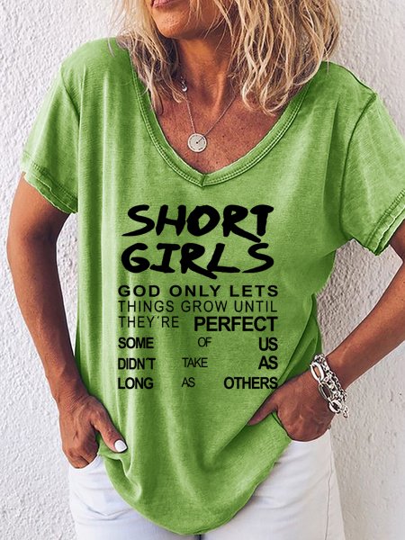 Short Girls Fun Print V-Neck Short Sleeve T-Shirt