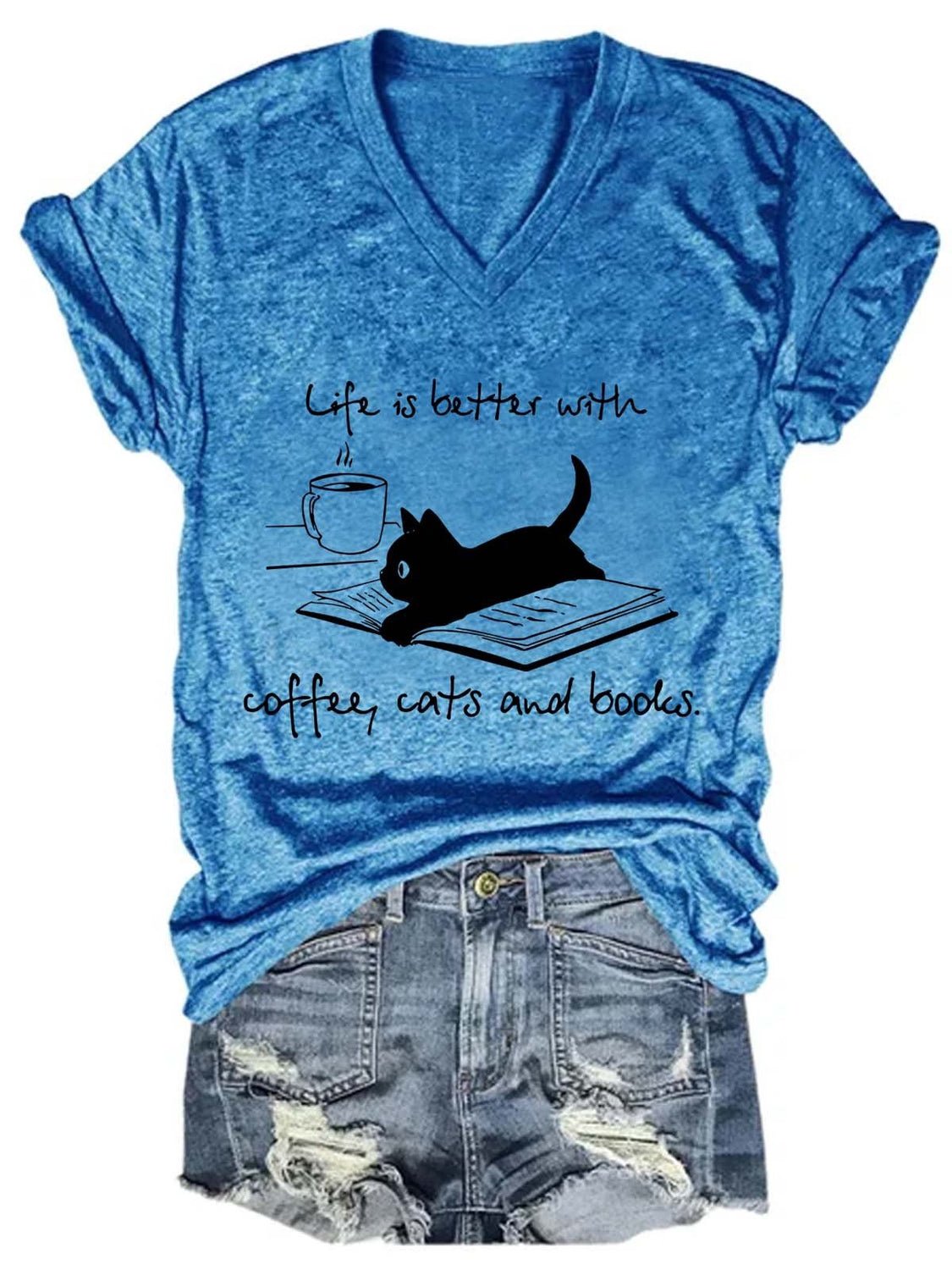 Life Is Better With Coffee, Cats and Books Shirts&Tops