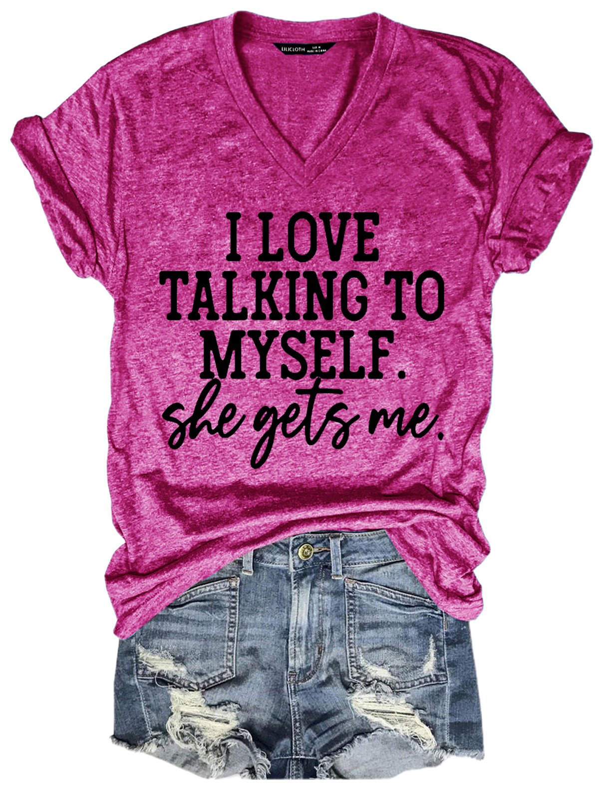 Funny I Love Talking To Myself  V Neck Letter Short Sleeve T-Shirt