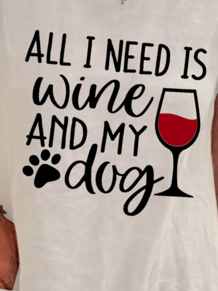 Funny All I Need Is Wine and My Dog Loosen Casual Short Sleeve Knit Dress