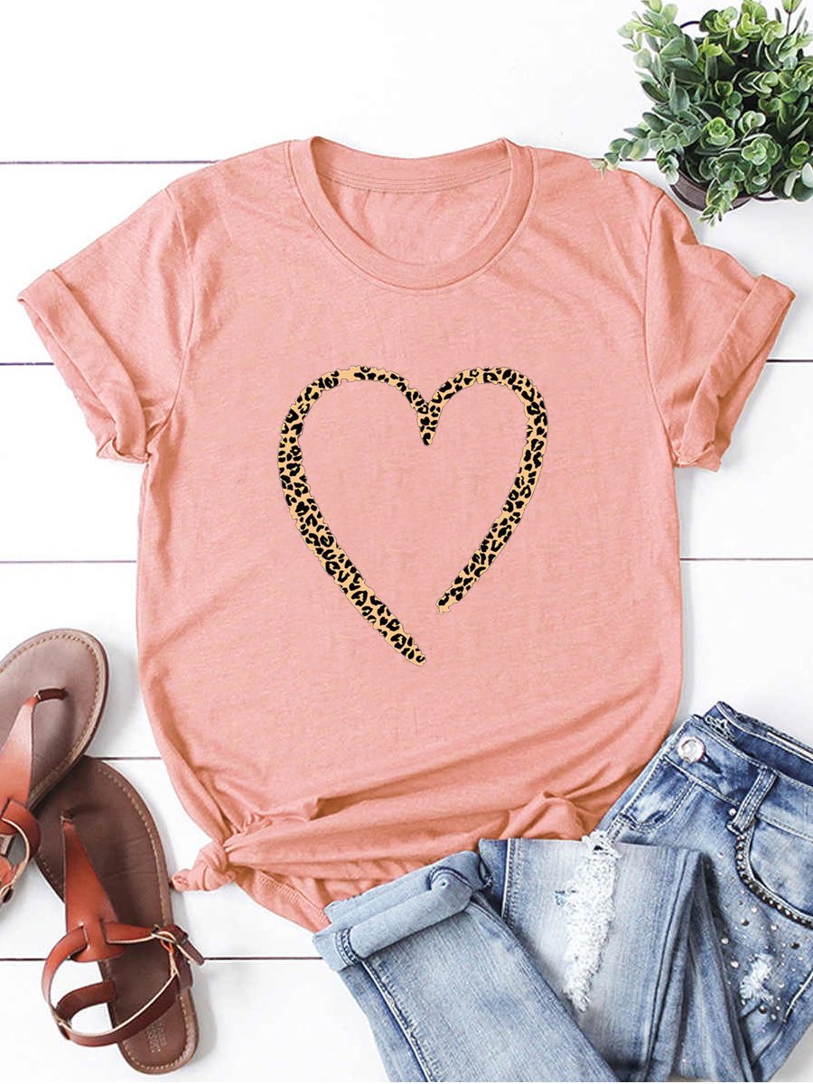 Leopard Heart Print Short Sleeve T-Shirt