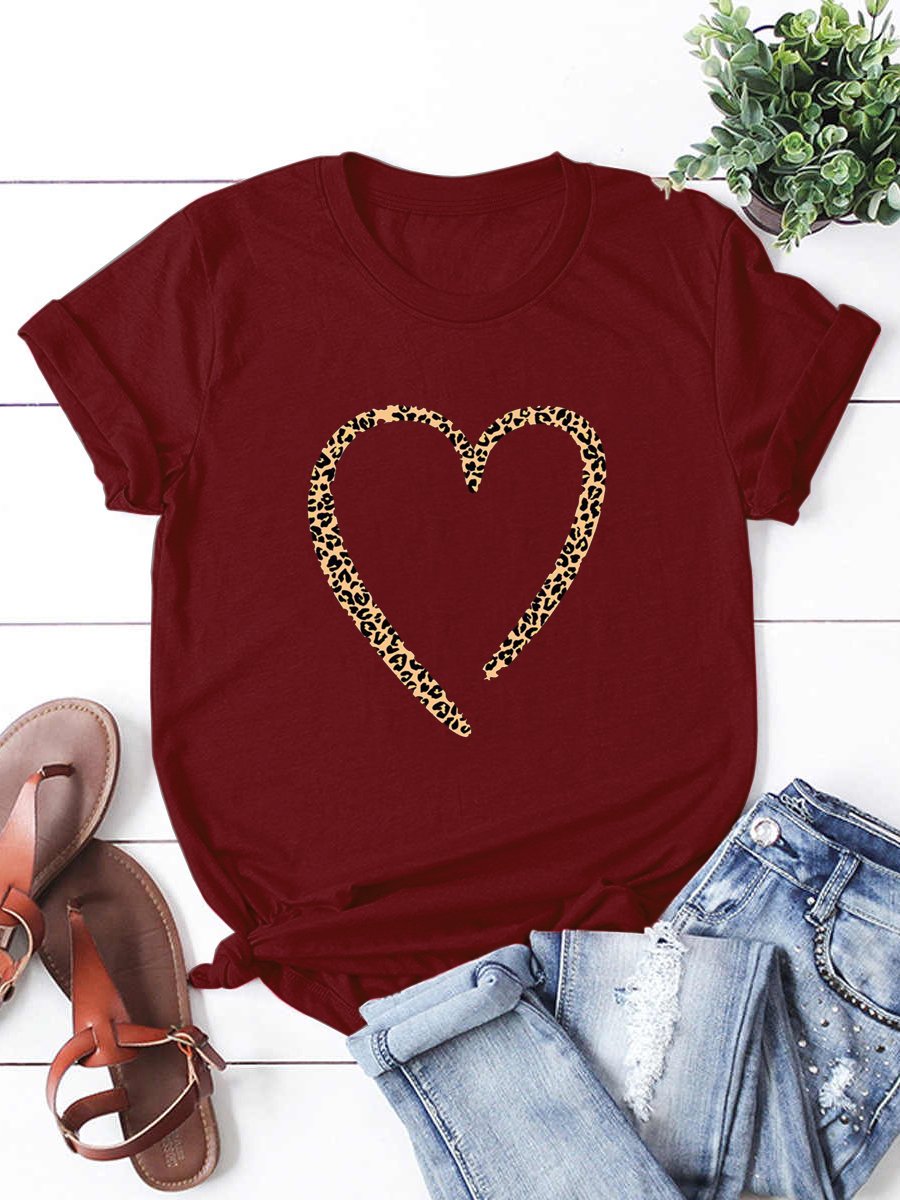 Leopard Heart Print Short Sleeve T-Shirt