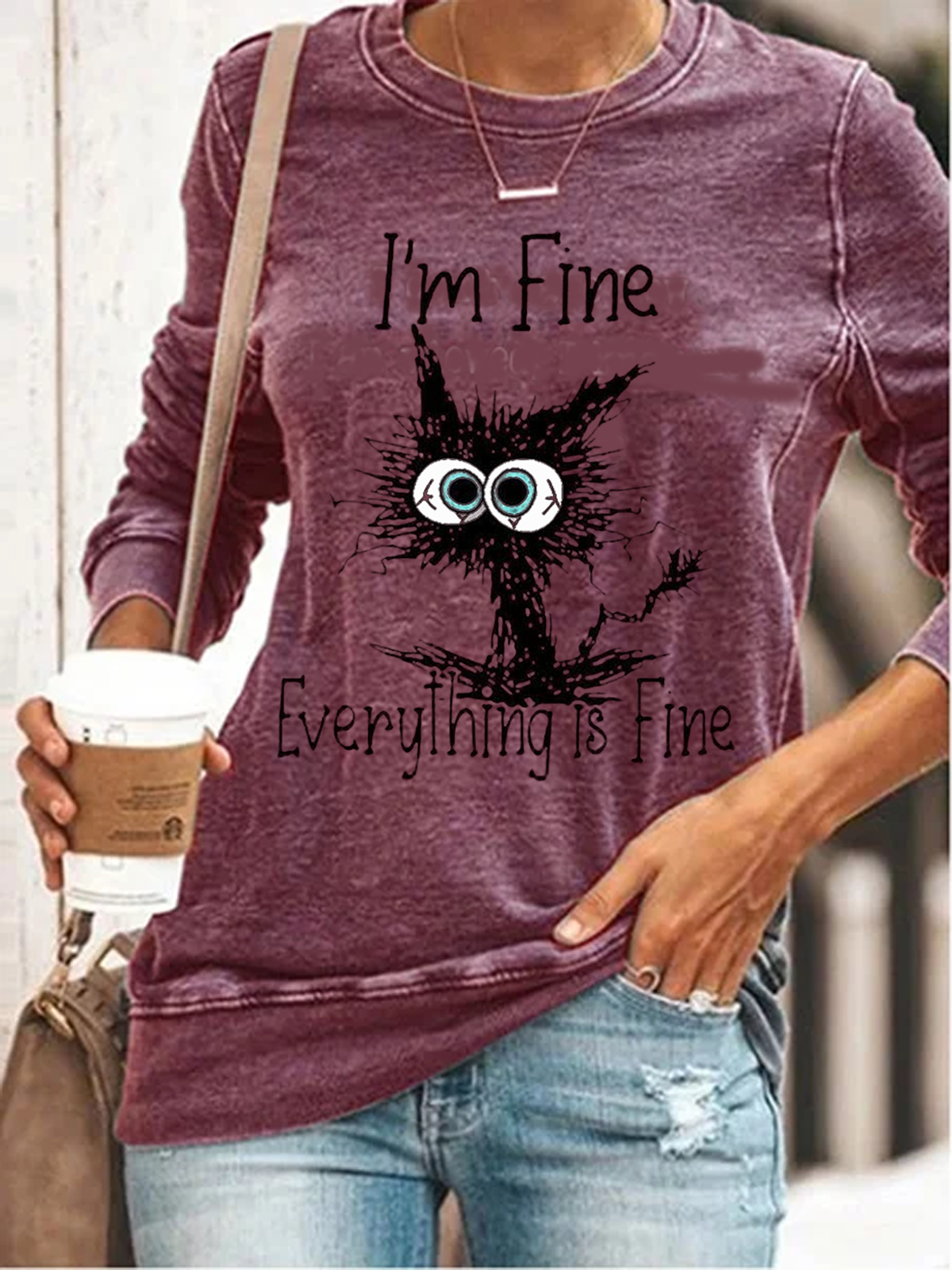 I Am Fine Everything Is Fine Funny Cat Print Sweatshirt