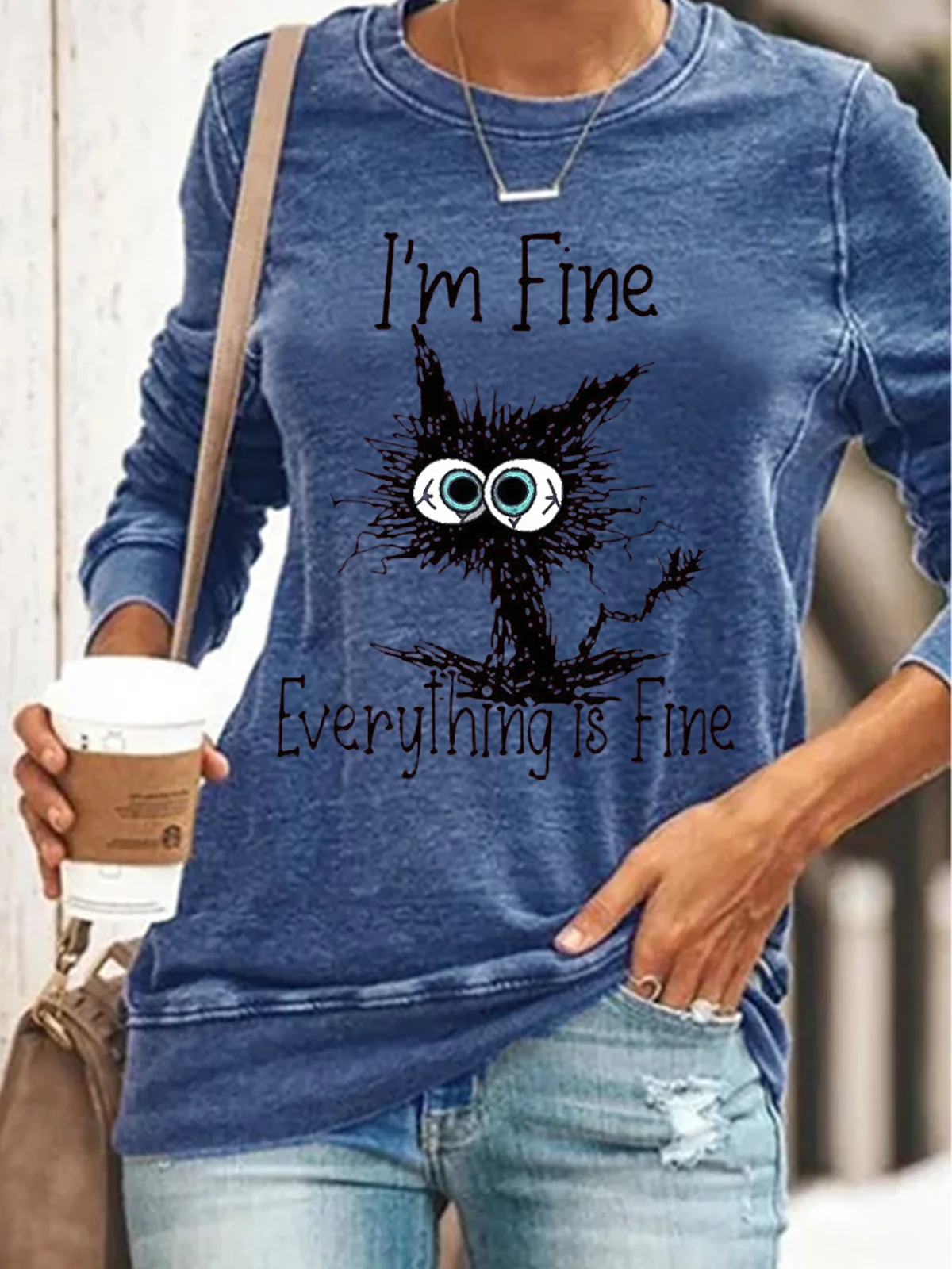 I Am Fine Everything Is Fine Funny Cat Print Sweatshirt