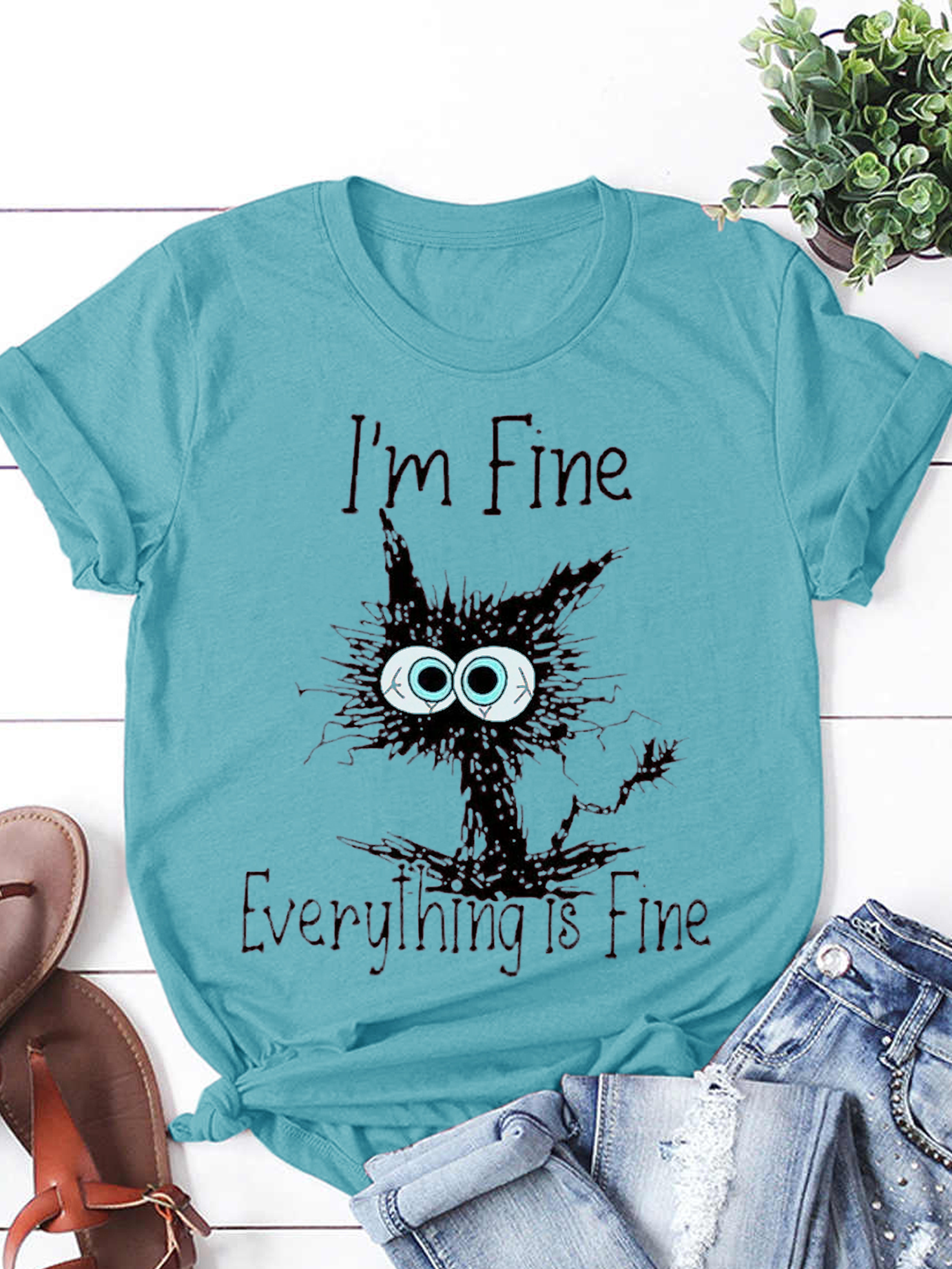 I'm Fine Everthing Is Fine Cat Lover Funny Print Sweatshirt