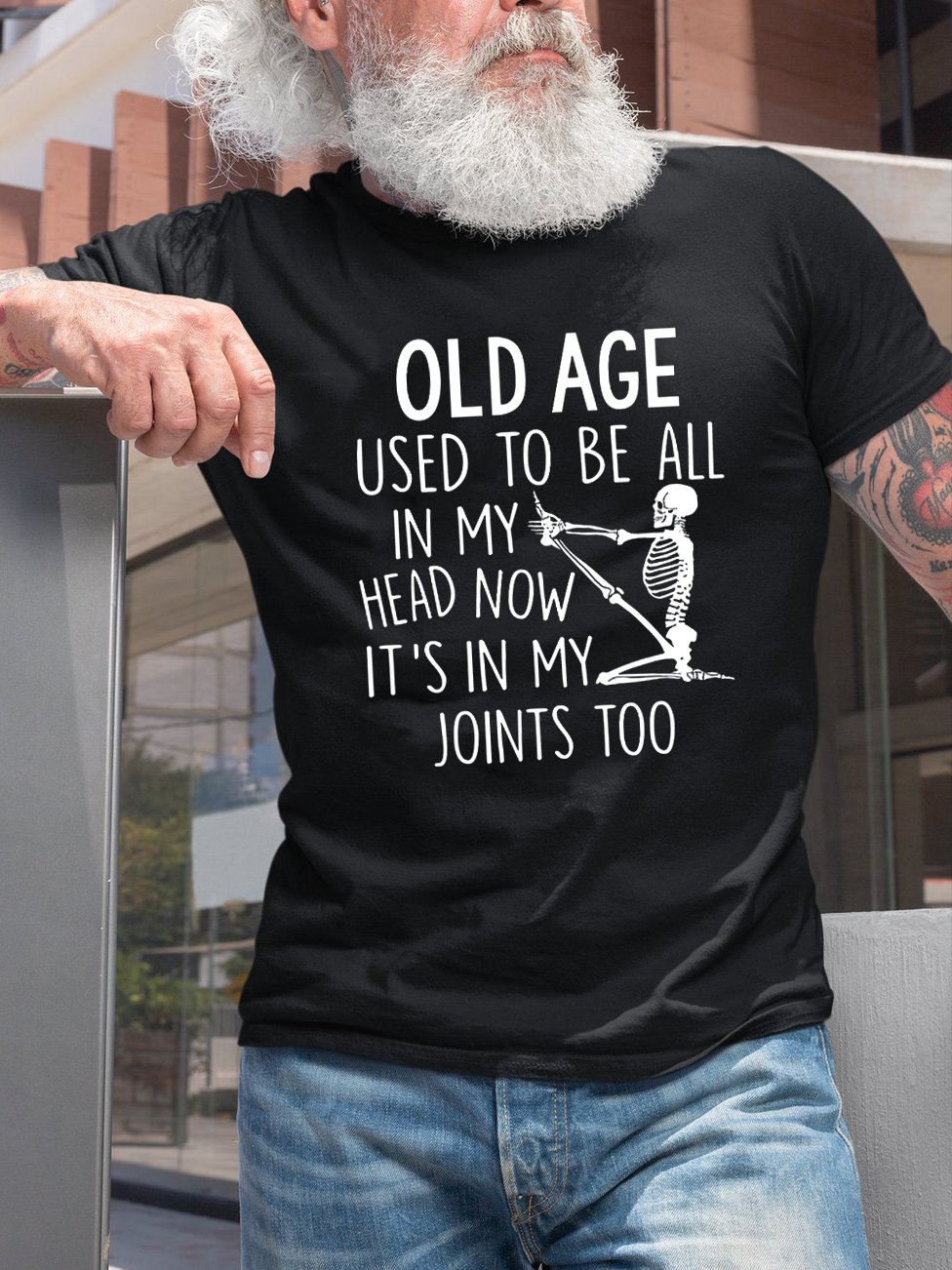 Old Age Funny Letter Skull Print T-shirt Crew Neck Short Sleeve Tee for Men