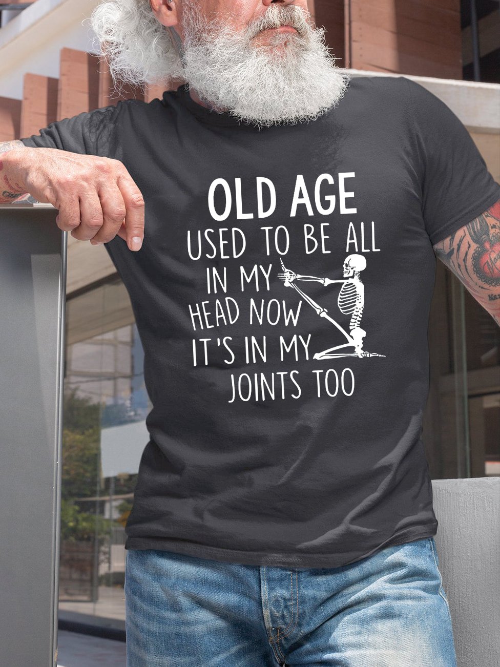 Old Age Funny Letter Skull Print T-shirt Crew Neck Short Sleeve Tee for Men