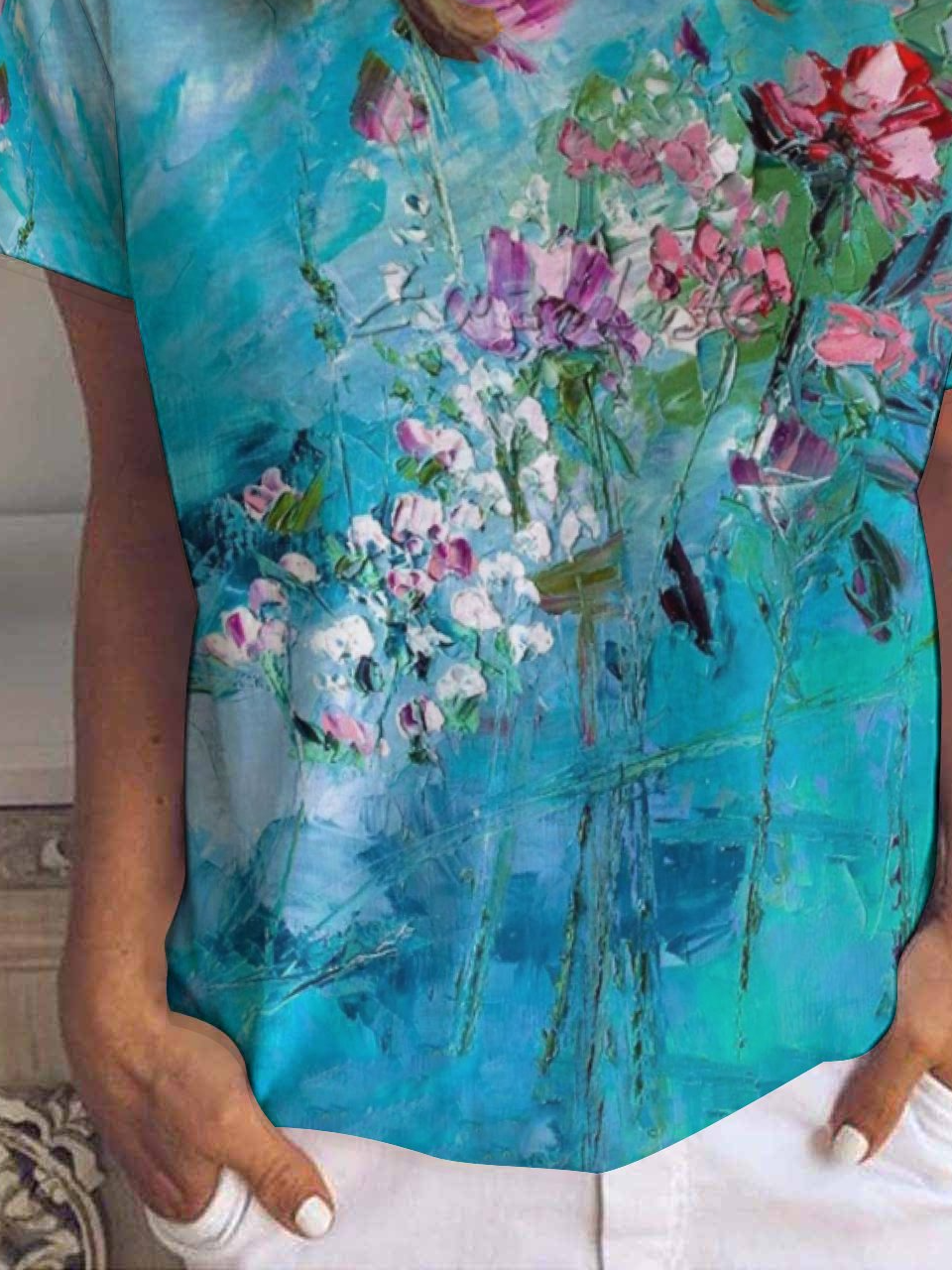 Casual Abstract Floral Print Crew Neck T-Shirt