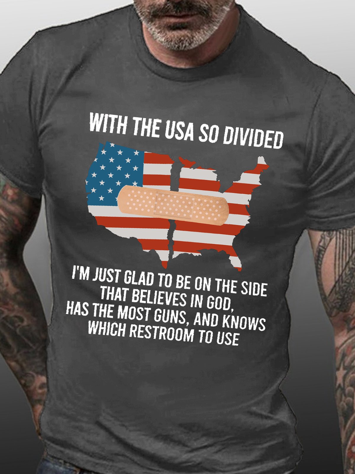 With The USA So Divided I'm Just Glad To Be On The Side That Believes In God Short Sleeve T-Shirt