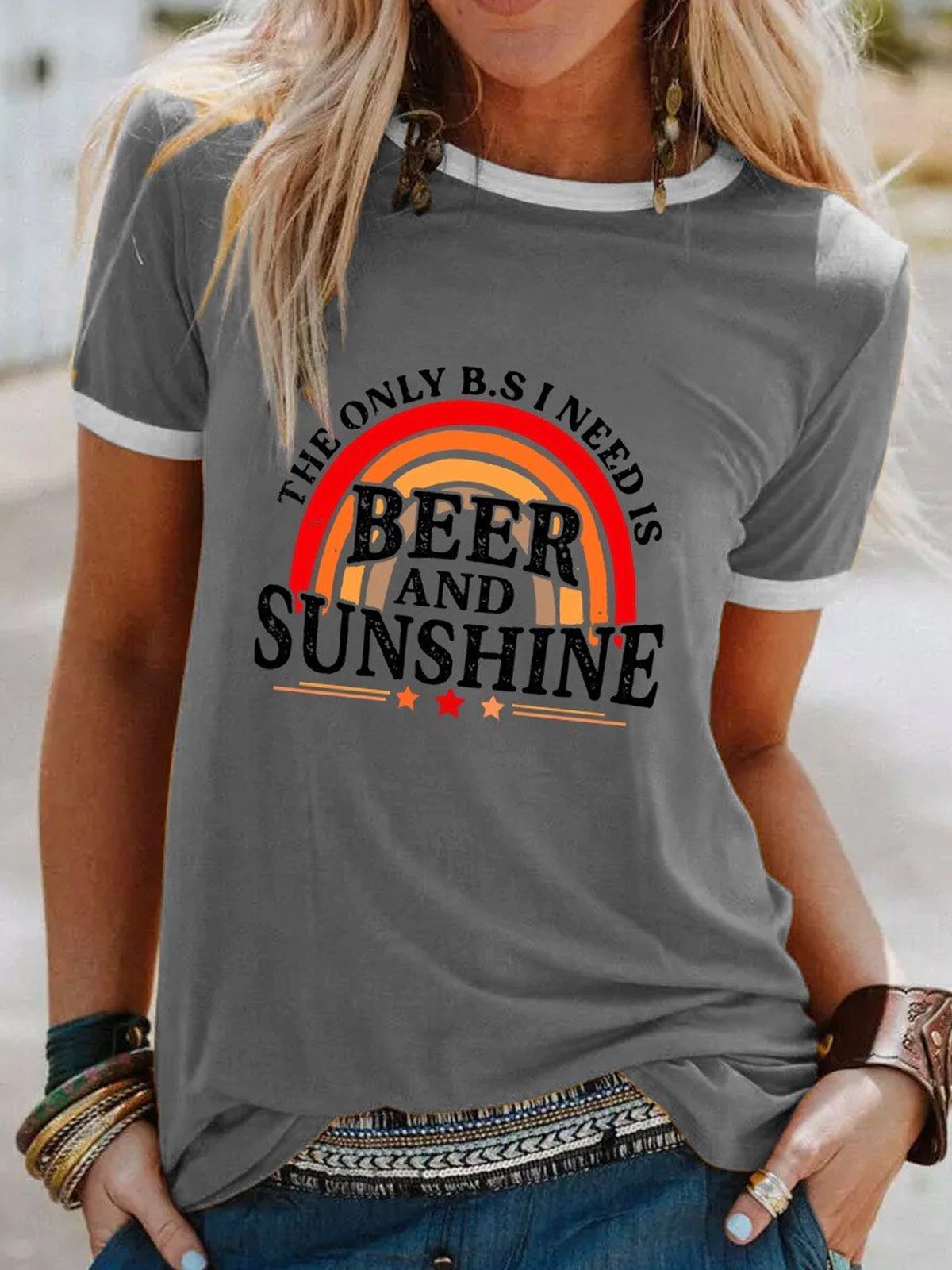 Women's The Only B.S I Need Is Beer And Sunshine Rainbow T-Shirt