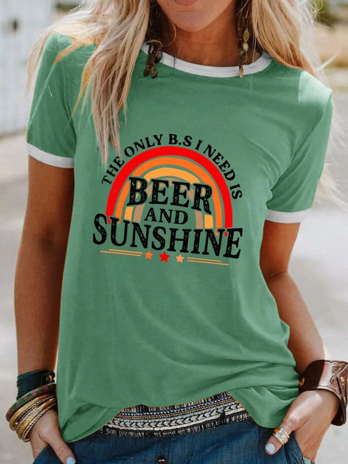 Women's The Only B.S I Need Is Beer And Sunshine Rainbow T-Shirt