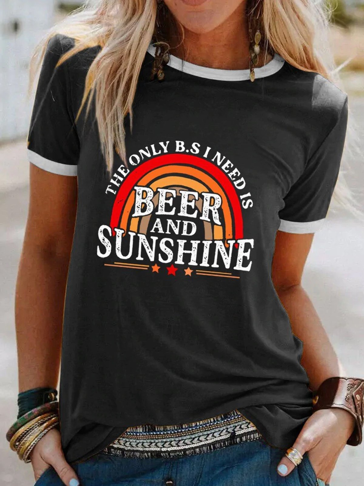 Women's The Only B.S I Need Is Beer And Sunshine Rainbow T-Shirt