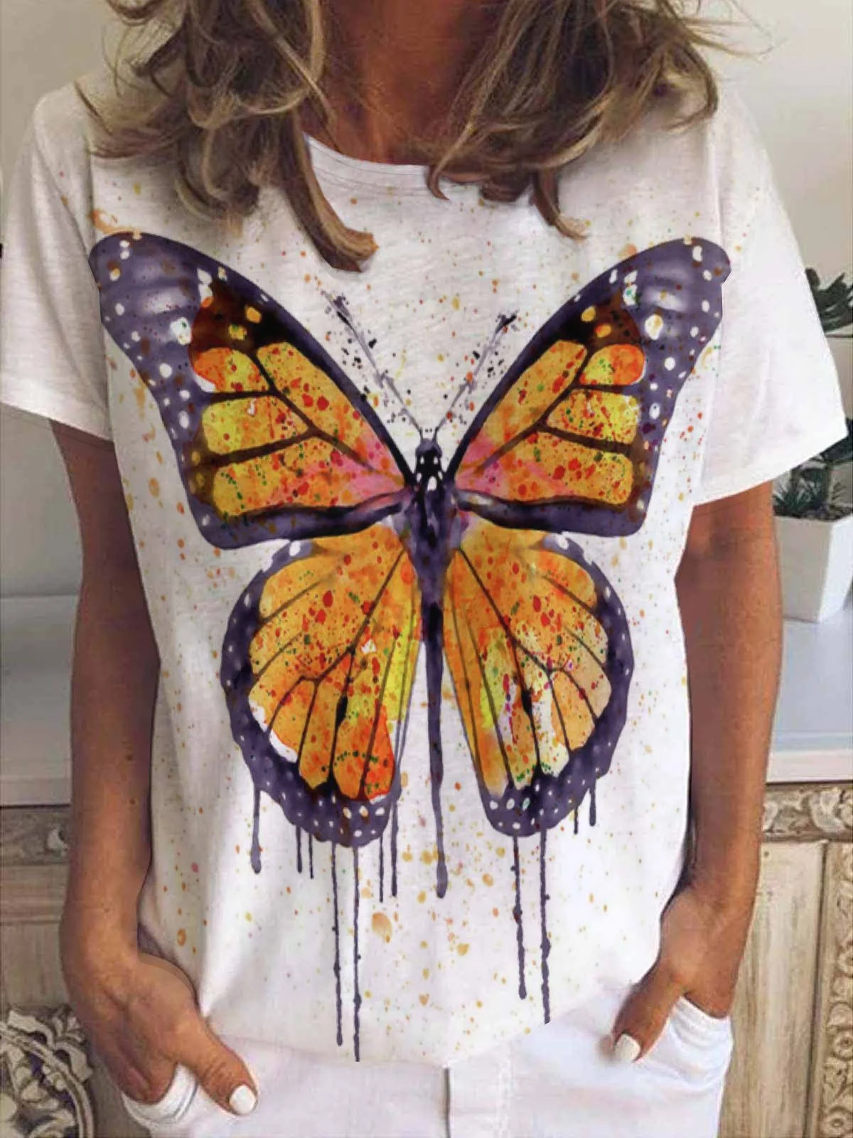 Monarch Butterfly Watercolor Print Women's Short Sleeve T-Shirt